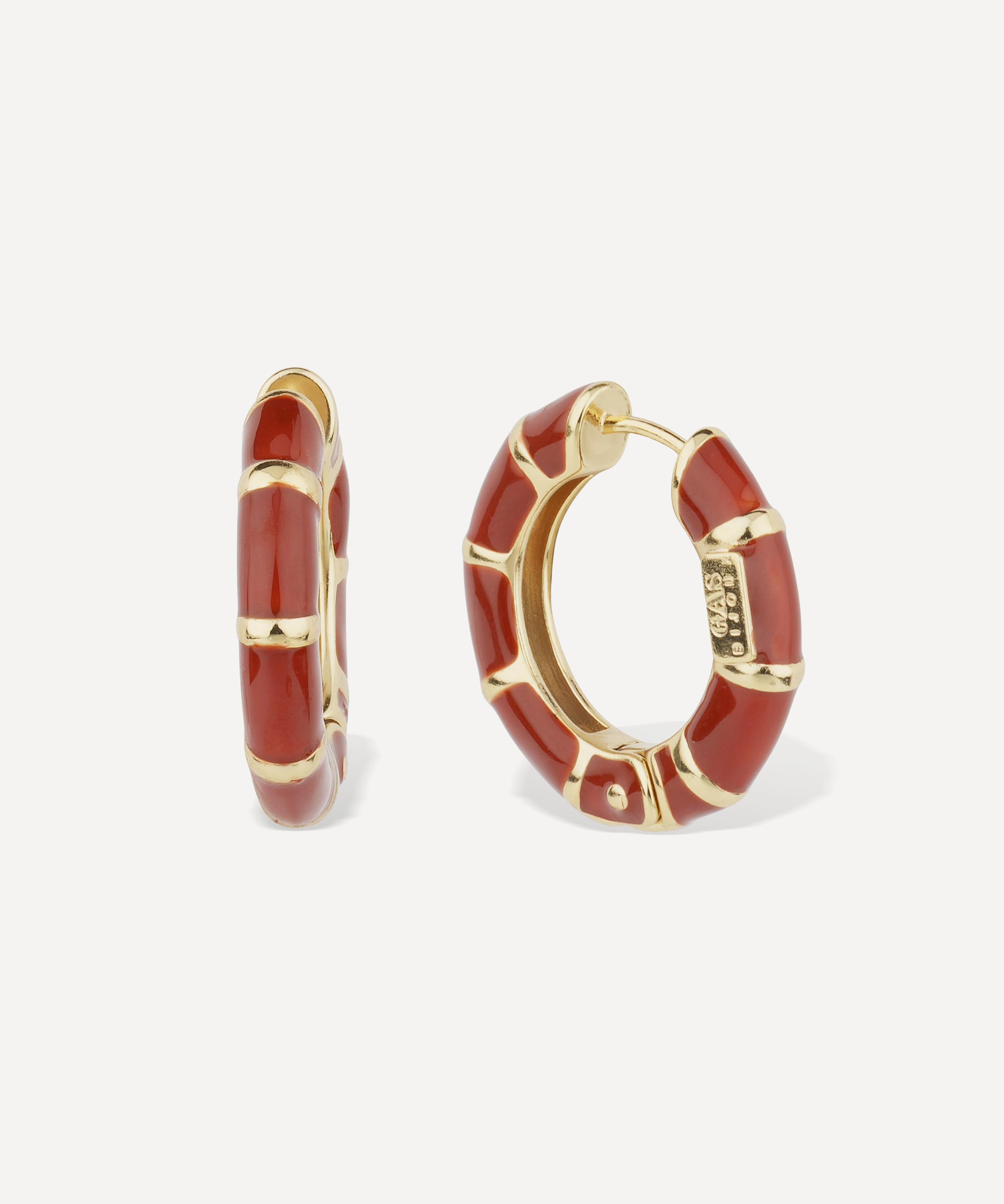 Gas Bijoux - Gold-Plated Mini Bambou Enamel Hoop Earrings image number 1