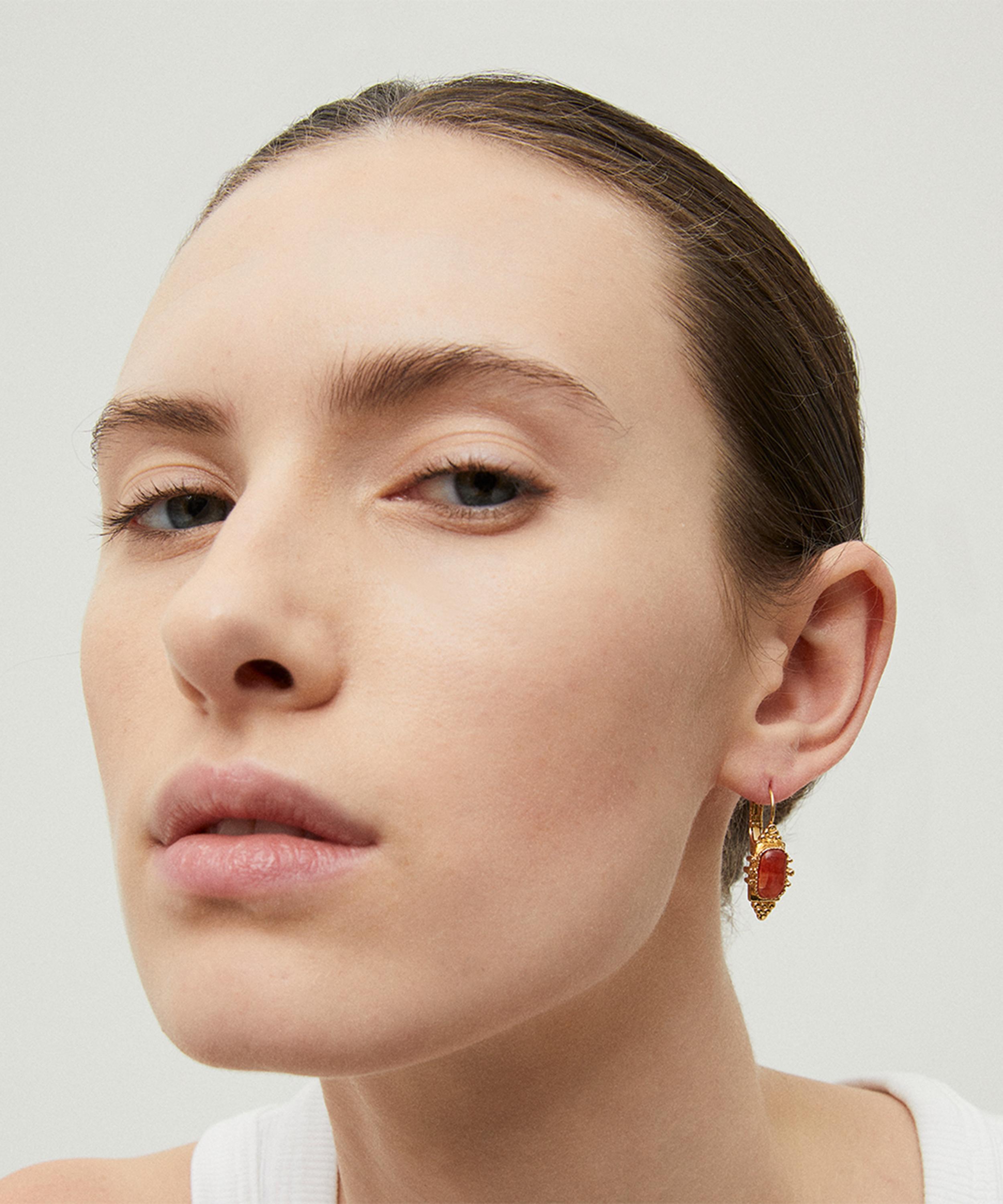 Gas Bijoux - Gold-Plated Small Talisman Carnelian Drop Earrings image number 1