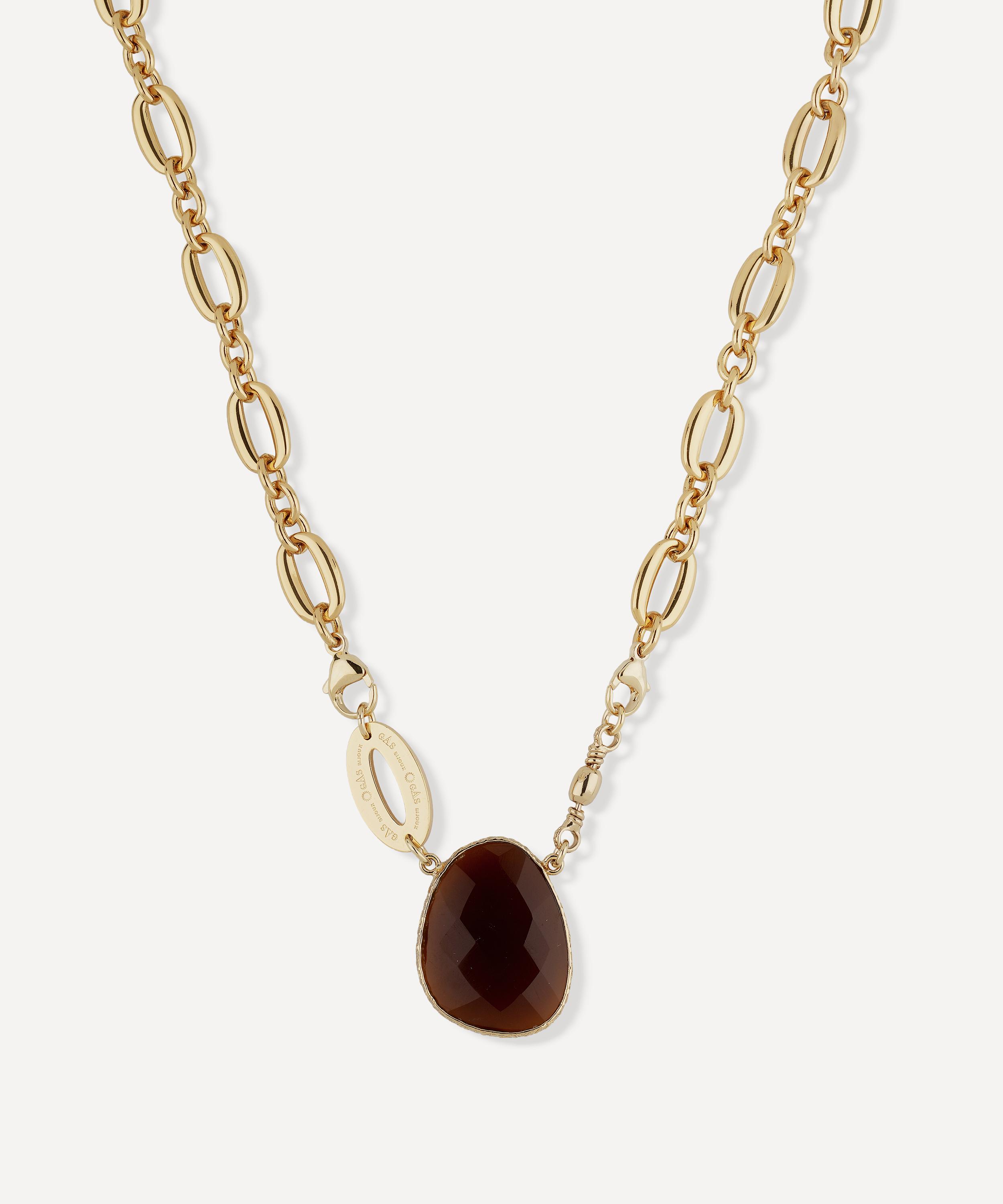 Gas Bijoux - Gold-Plated Billy Brown Stone Pendant Necklace image number 0