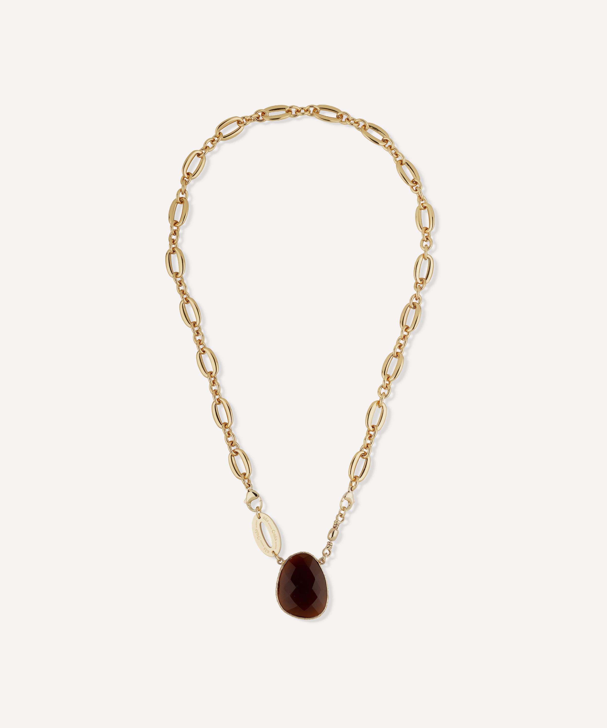 Gas Bijoux - Gold-Plated Billy Brown Stone Pendant Necklace image number 2