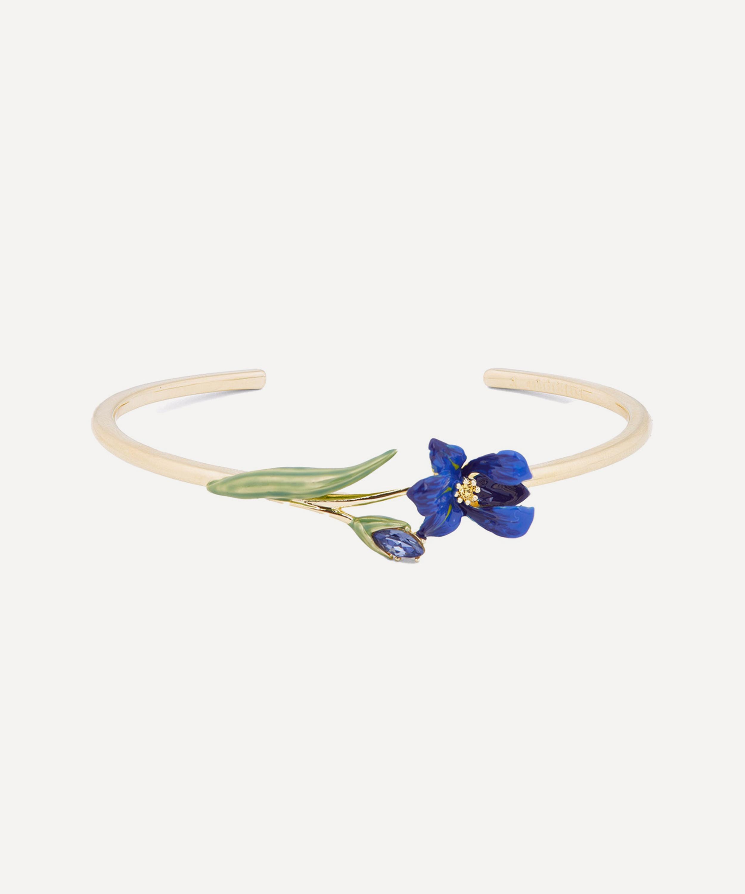 Les N&eacute;r&eacute;ides - Gold-Plated Siberian Iris and Faceted Glass Bangle Bracelet image number 0
