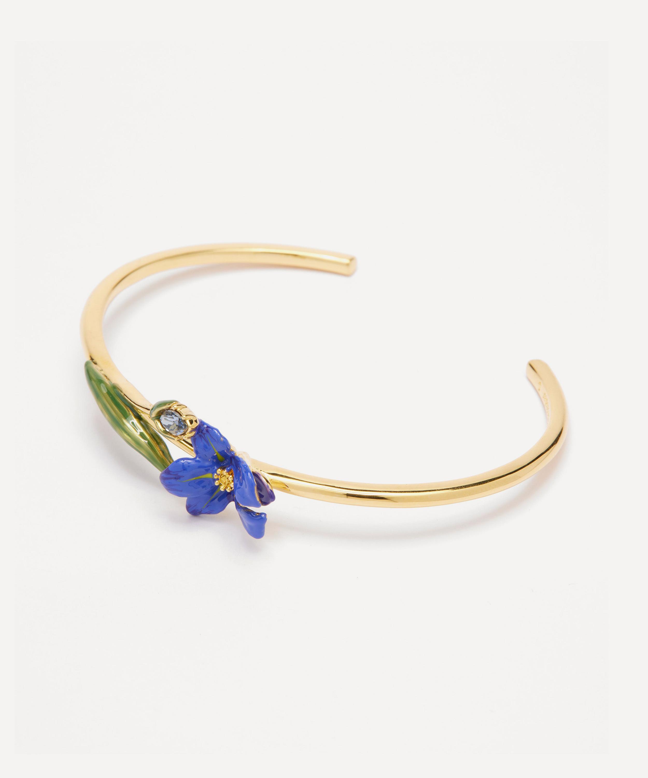 Les N&eacute;r&eacute;ides - Gold-Plated Siberian Iris and Faceted Glass Bangle Bracelet image number 1