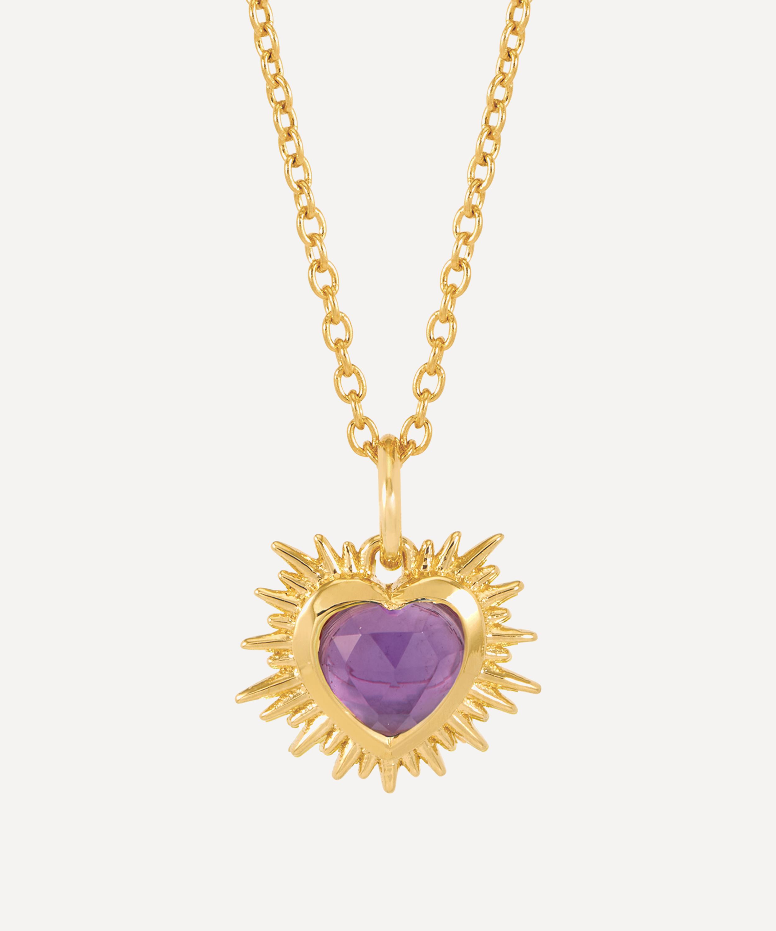 Rachel Jackson - 22ct Gold-Plated Electric Love February Birthstone Heart Necklace image number 0