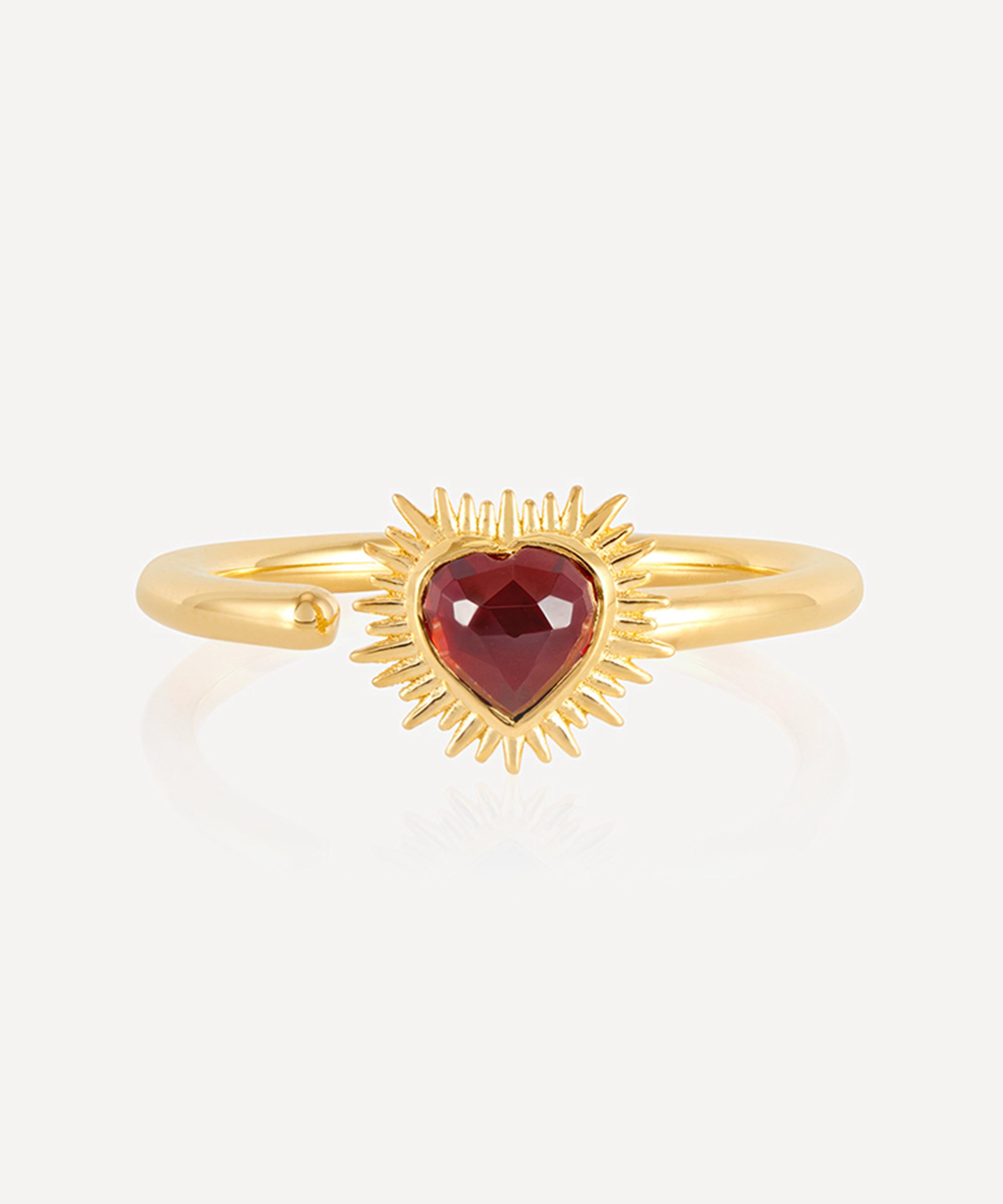 Rachel Jackson - 18ct Gold-Plated Adjustable Electric Love Mini Garnet Heart Ring image number 0