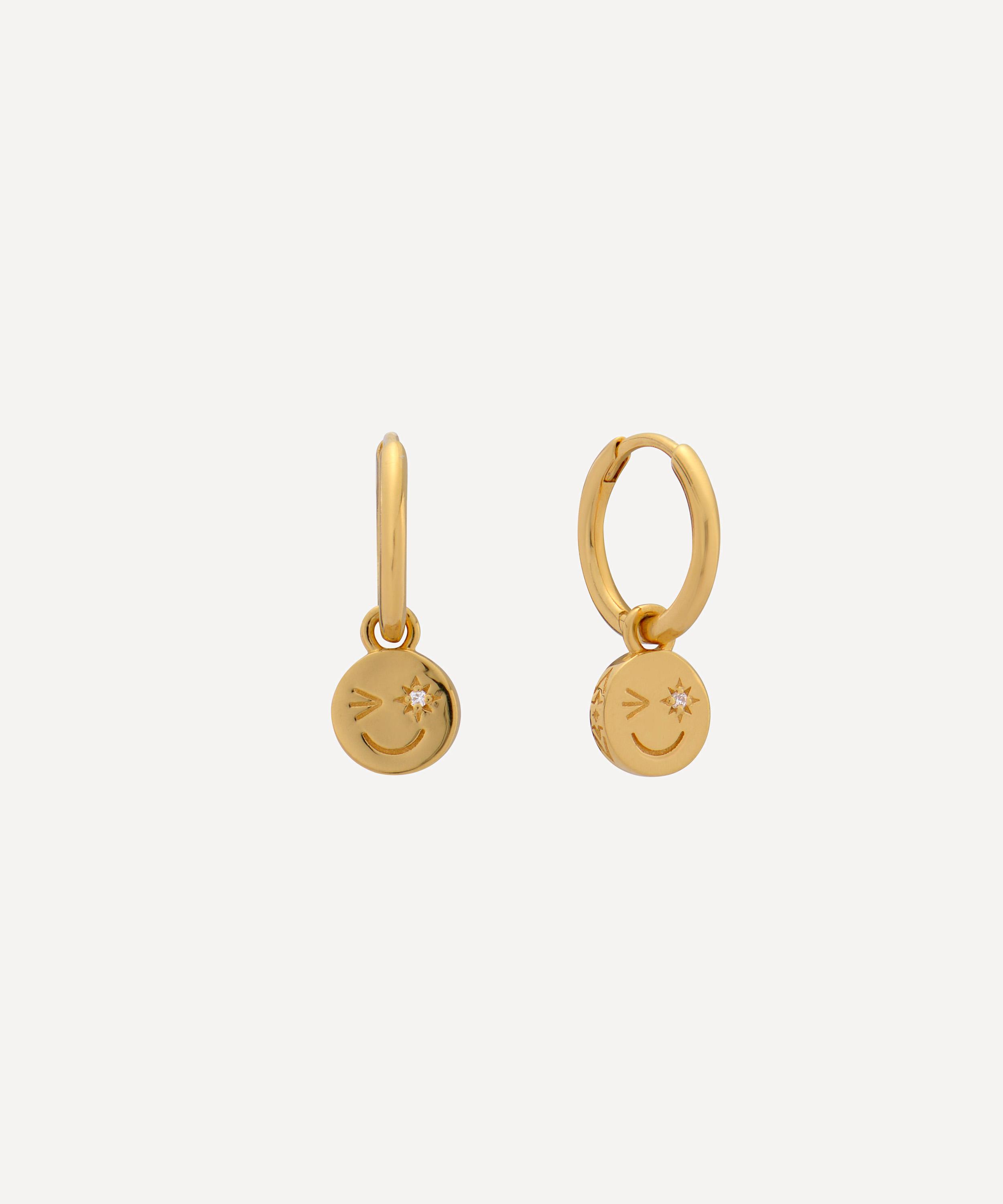 Rachel Jackson - 18ct Gold-Plated Happy Face Huggie Hoop Earrings image number 0