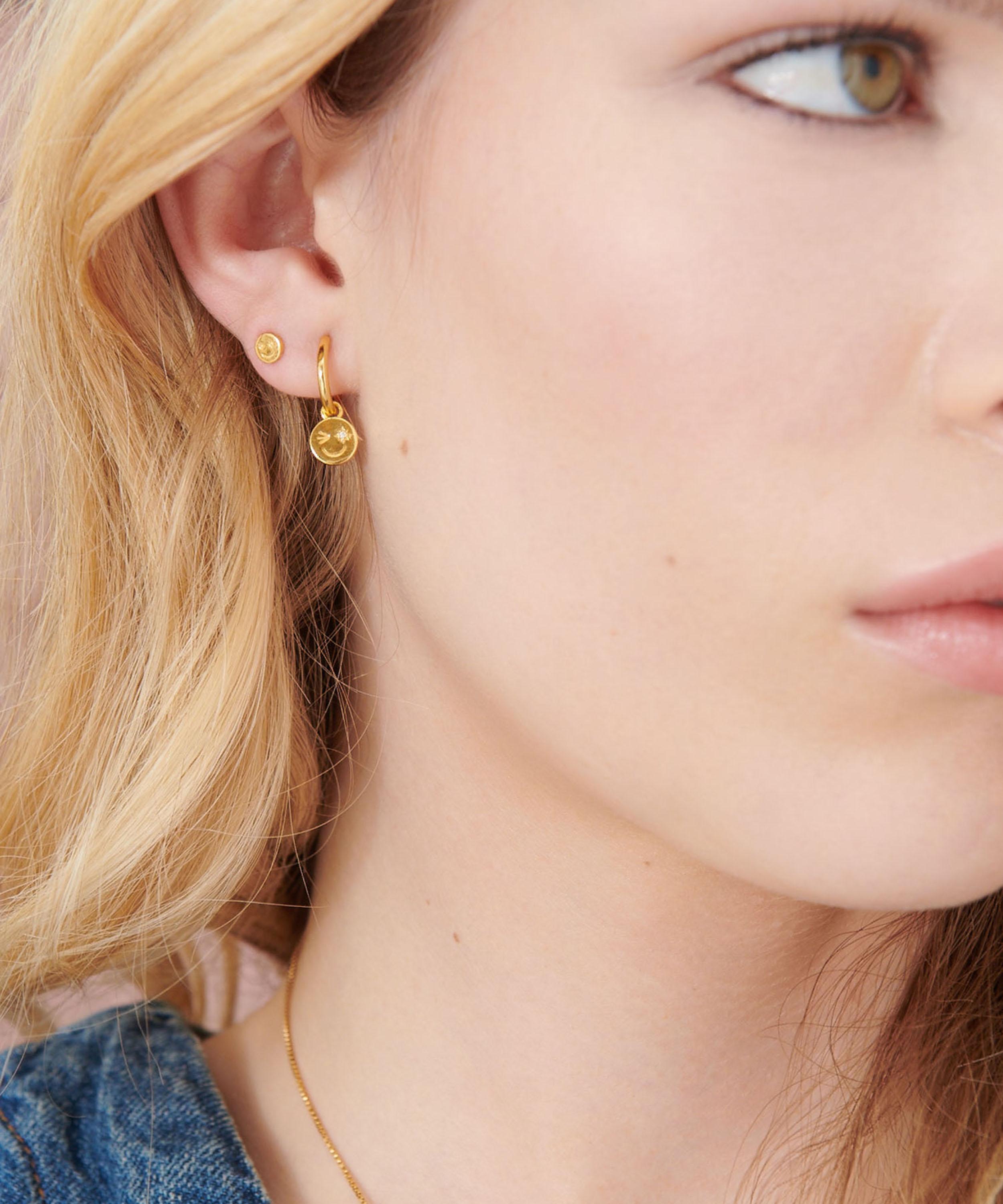 Rachel Jackson - 18ct Gold-Plated Happy Face Huggie Hoop Earrings image number 1