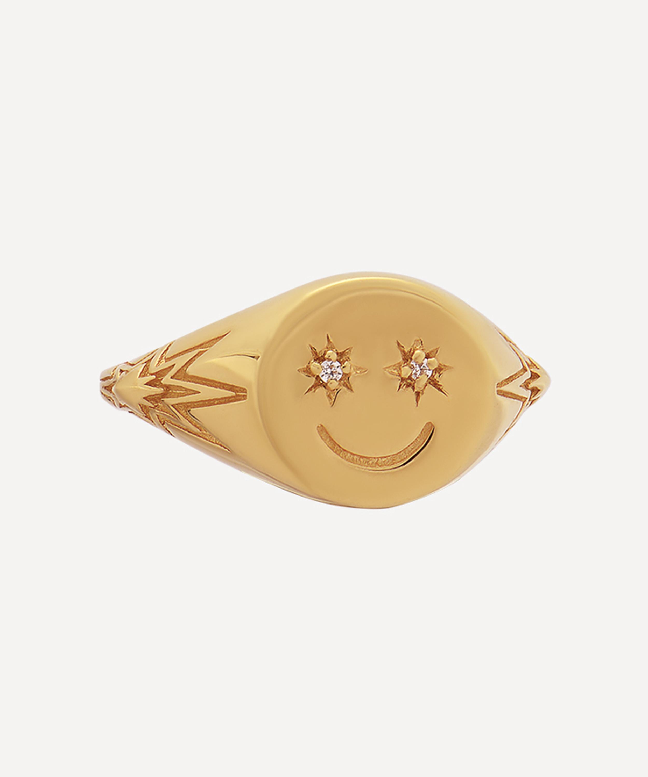 Rachel Jackson - 18ct Gold-Plated Happy Face Pinky Signet Ring image number 0