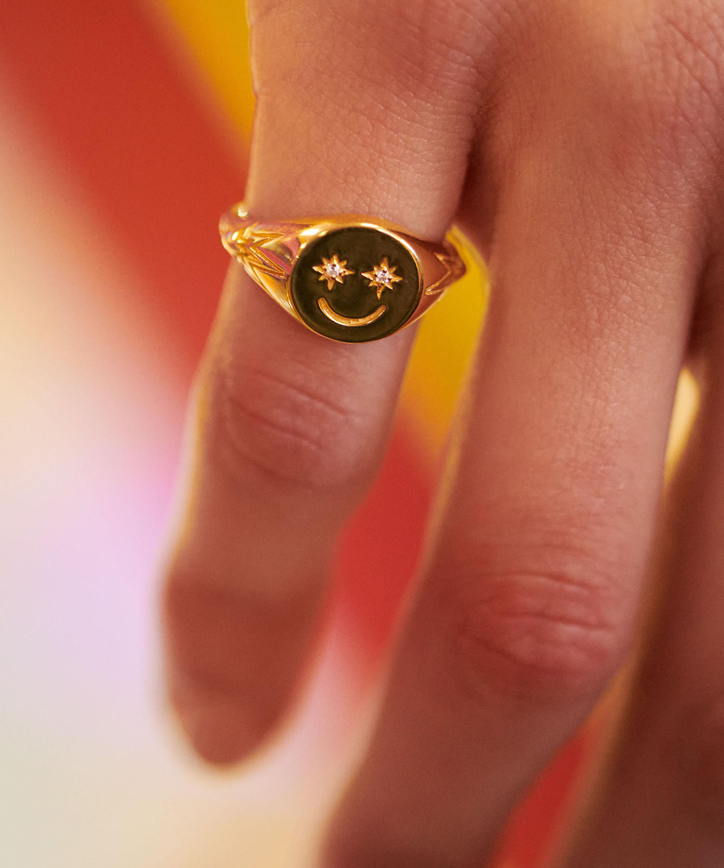 Rachel Jackson - 18ct Gold-Plated Happy Face Pinky Signet Ring image number 1