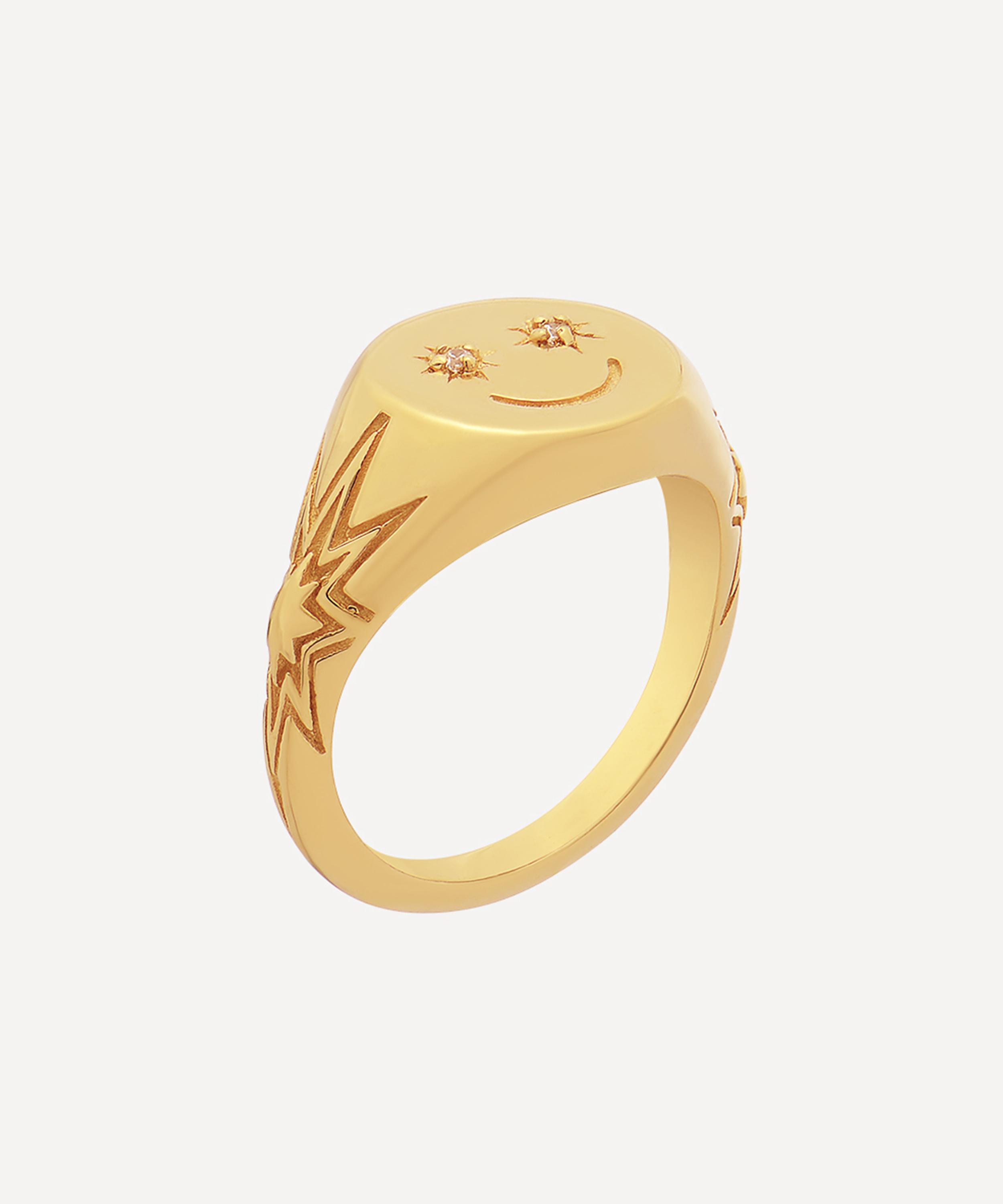Rachel Jackson - 18ct Gold-Plated Happy Face Pinky Signet Ring image number 2