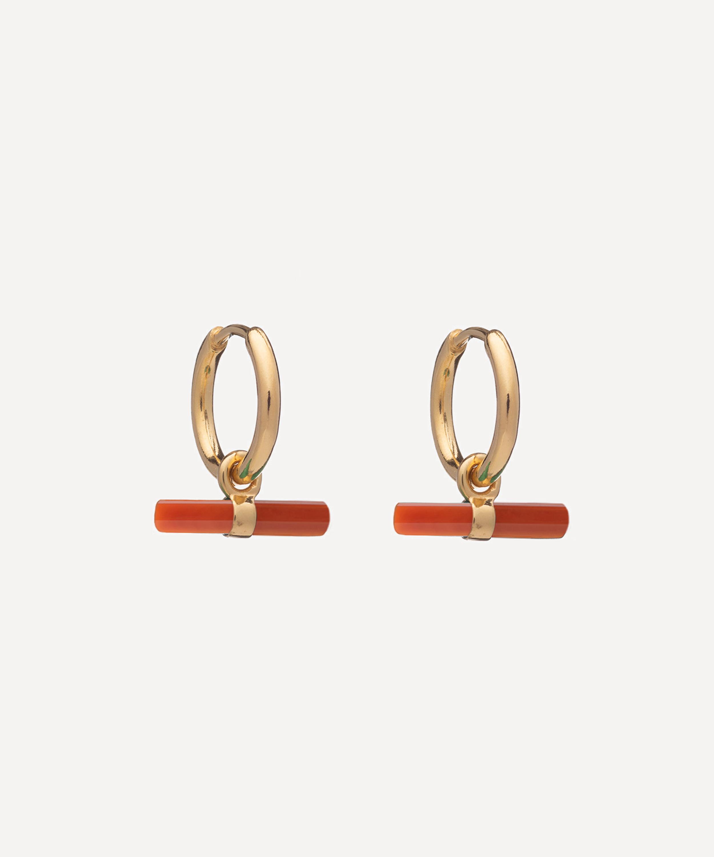 Rachel Jackson - 18ct Gold-Plated Vitality Carnelian T-Bar Huggie Hoop Earrings image number 0