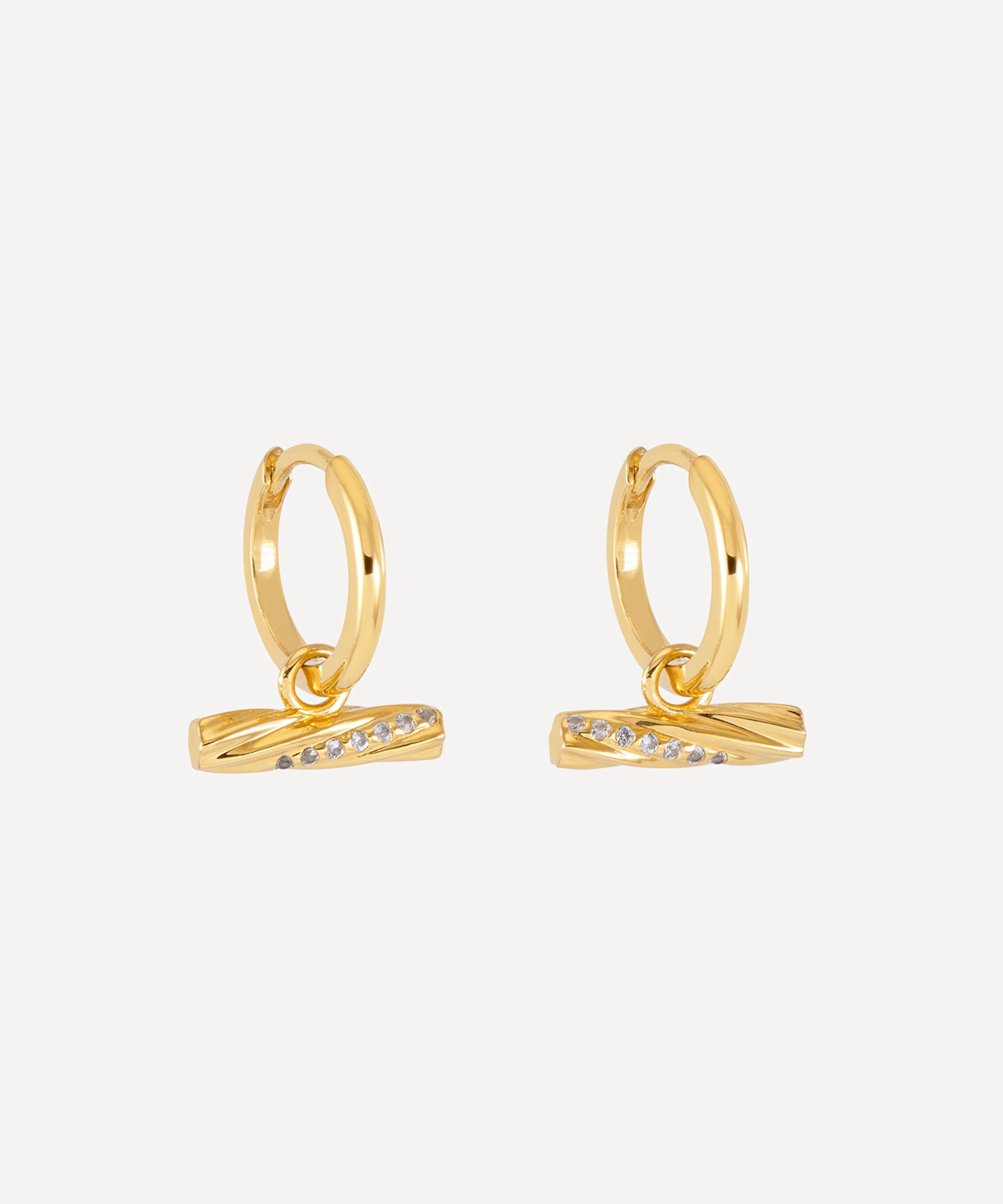 Rachel Jackson - 18ct Gold-Plated Twisted T-Bar Huggie Hoop Earrings image number 0