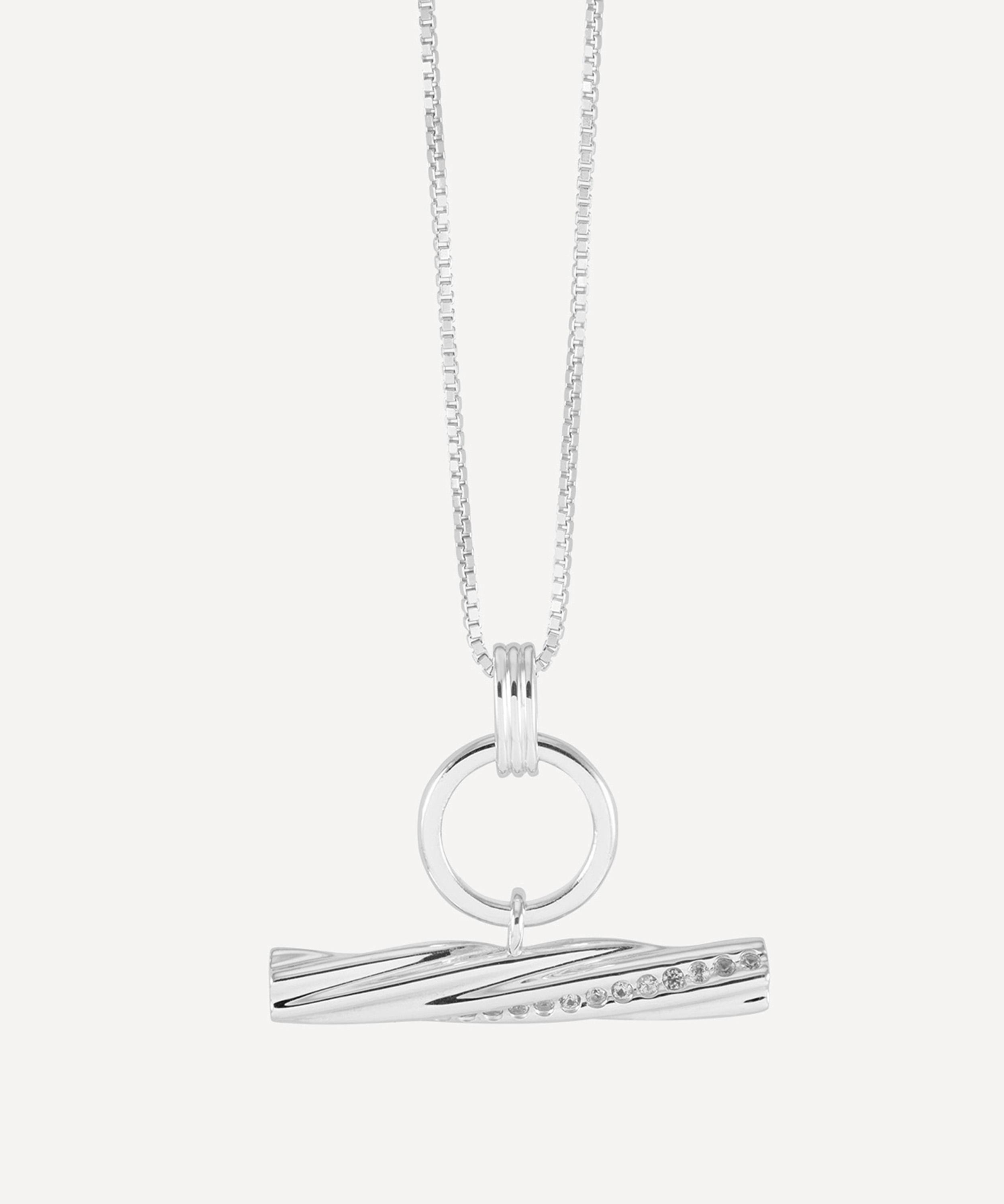 Rachel Jackson - Sterling Silver and White Sapphire Twisted T-Bar Necklace image number 0