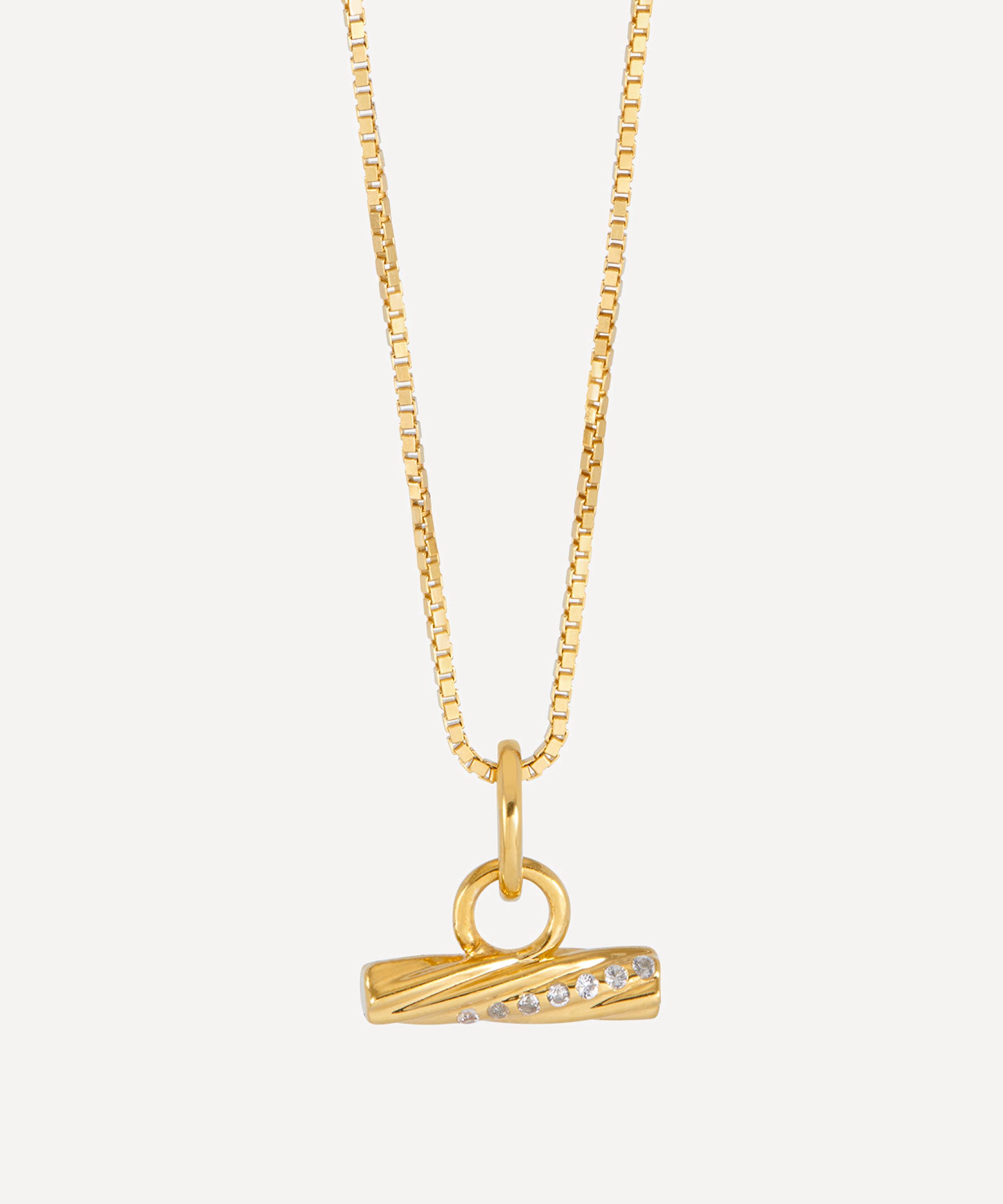 Rachel Jackson - 18ct Gold-Plated White Sapphire Mini Twisted T-Bar Necklace image number 0