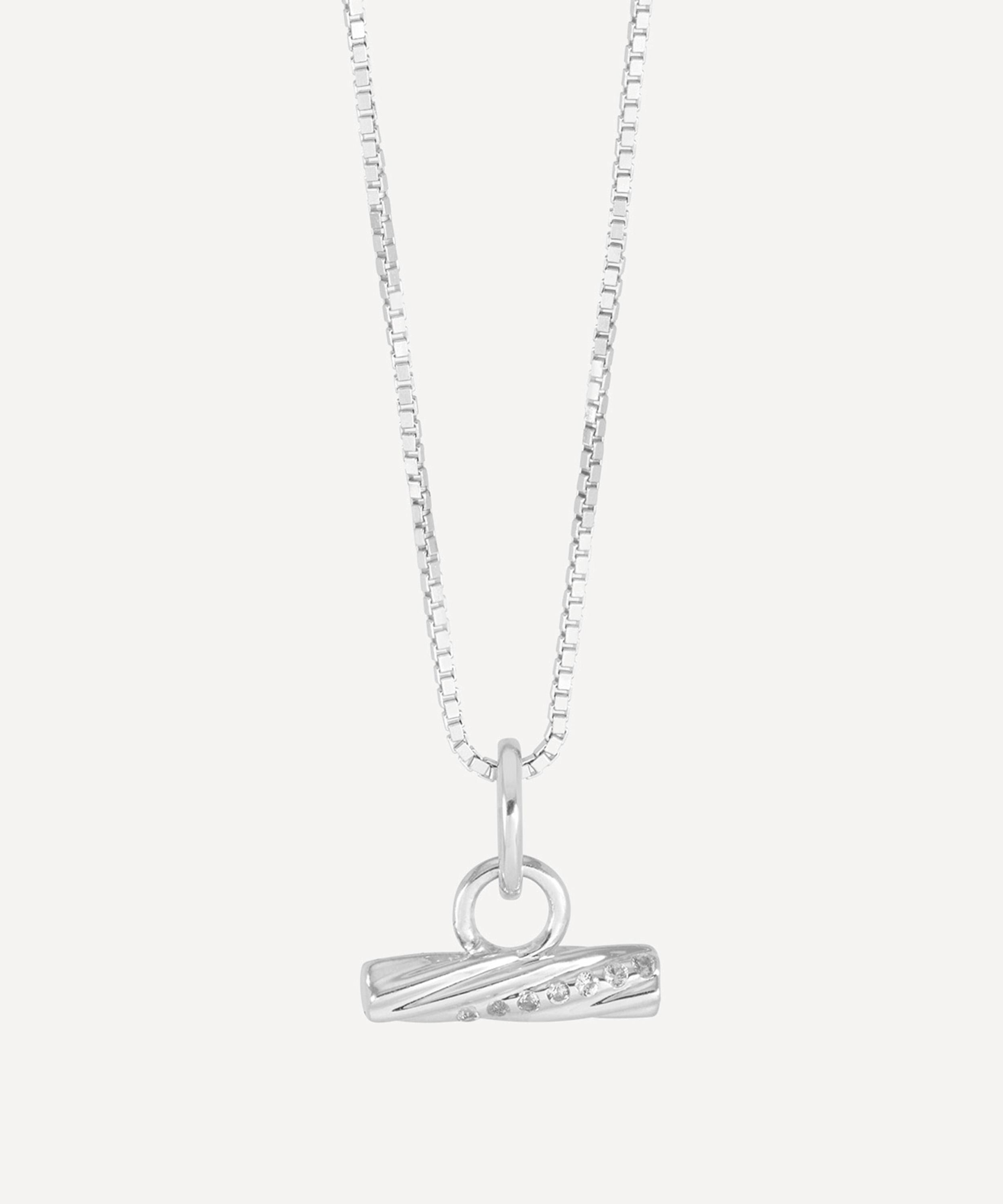 Rachel Jackson - Sterling Silver and White Sapphire Mini Twisted T-Bar Necklace image number 0