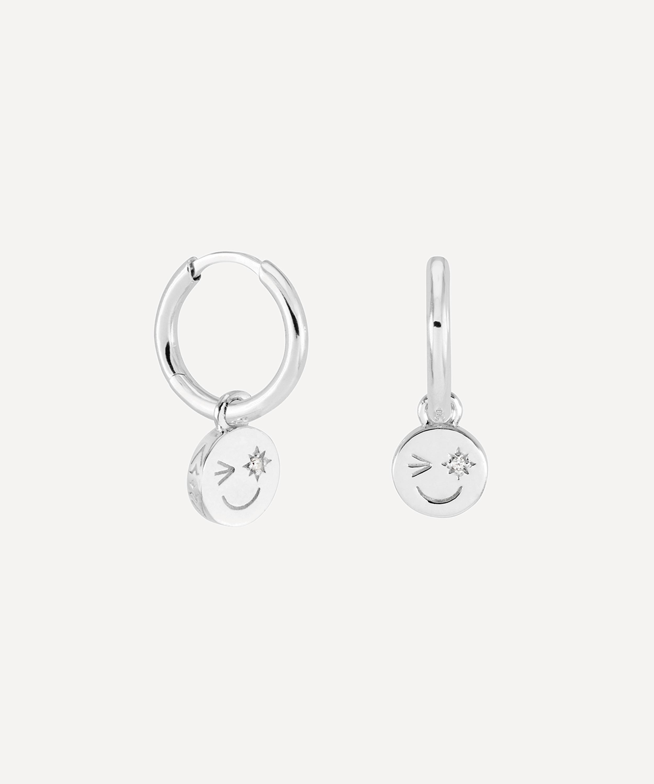 Rachel Jackson Sterling Silver Happy Face Huggie Hoop Earrings
