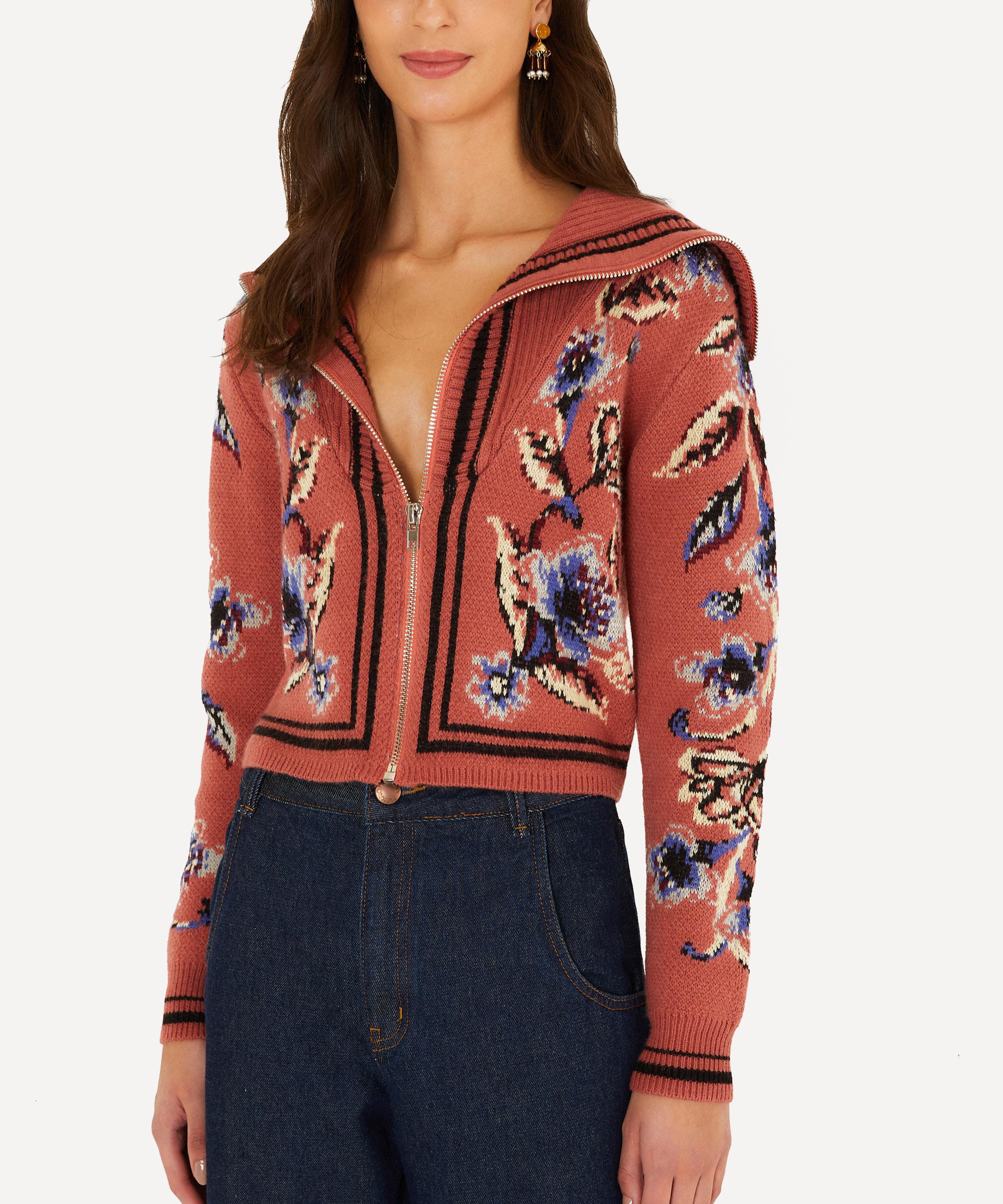 FARM Rio - Blush Pink Floral Tapestry Knit Cardigan image number 1
