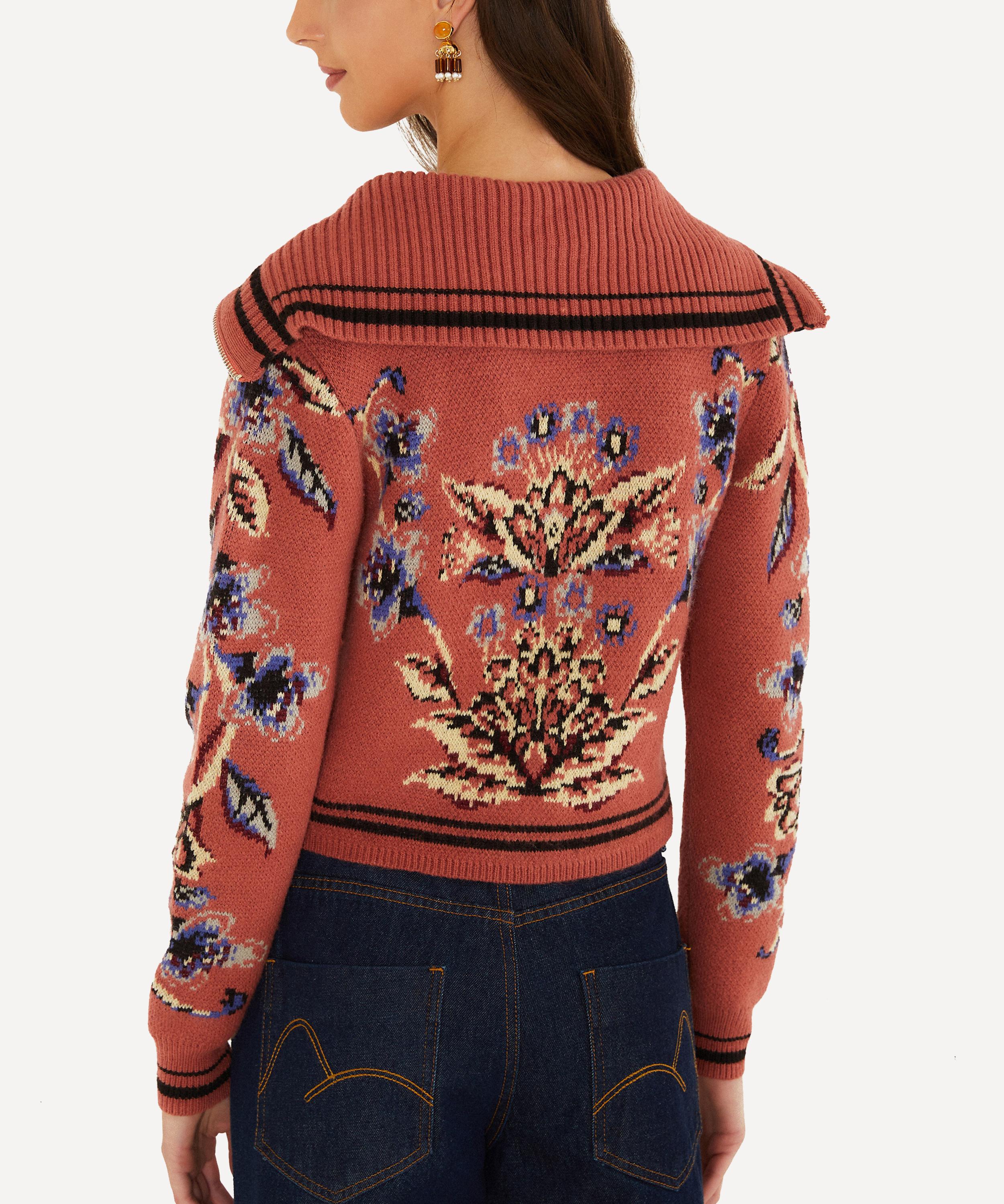 FARM Rio - Blush Pink Floral Tapestry Knit Cardigan image number 2