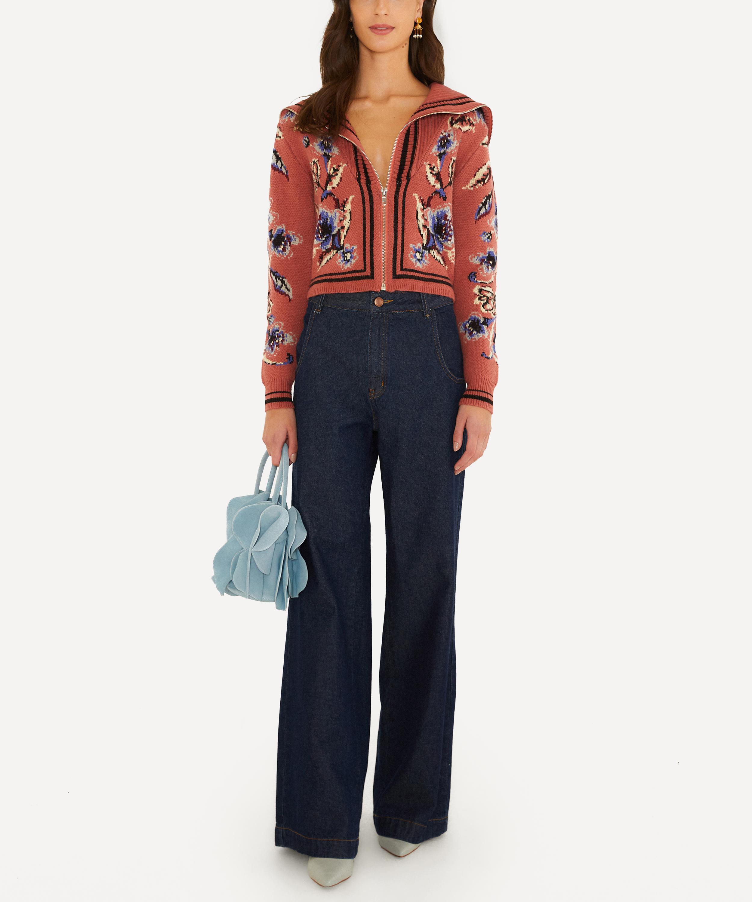 FARM Rio - Blush Pink Floral Tapestry Knit Cardigan image number 3