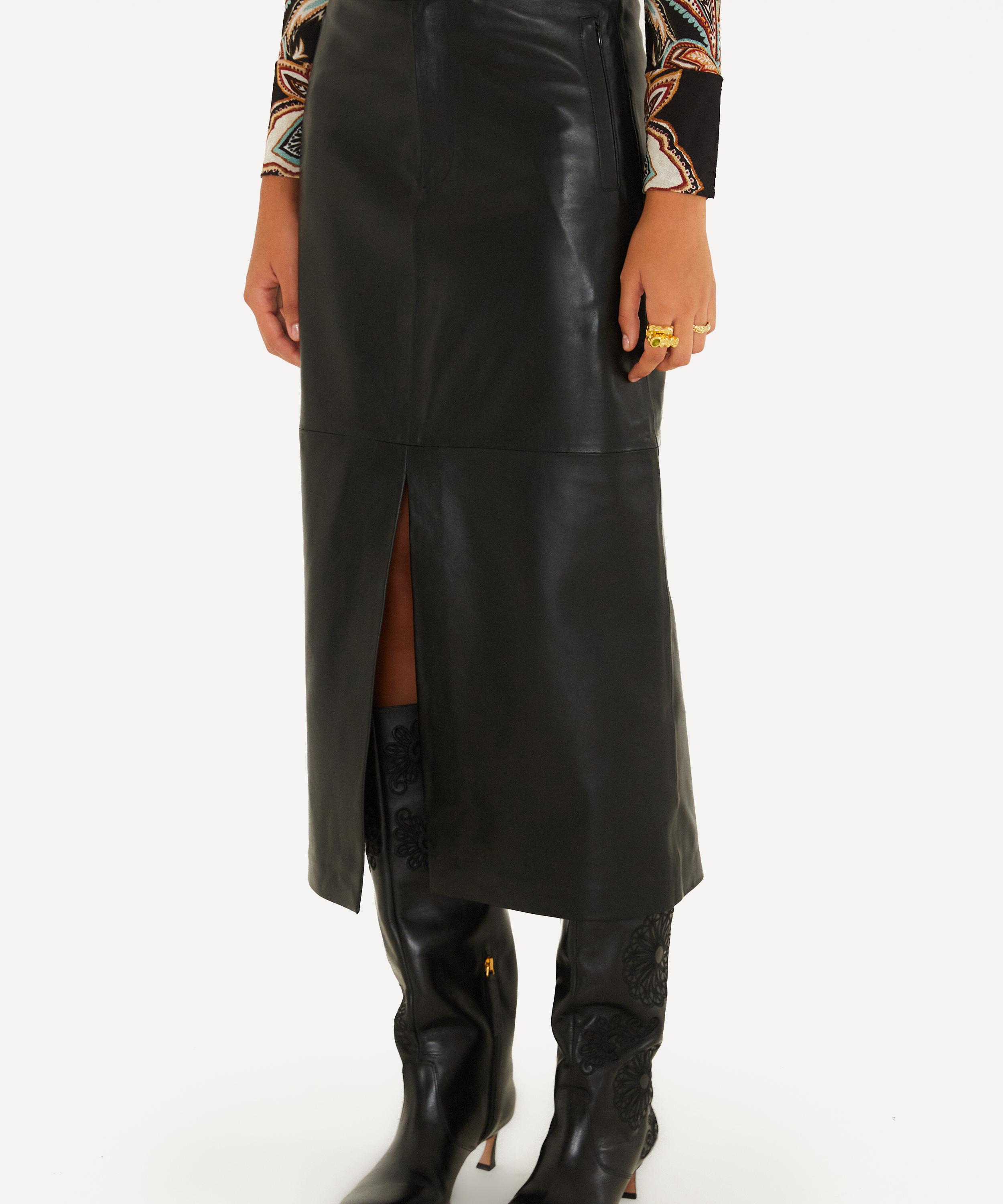 FARM Rio - Black Leather Midi Skirt image number 0