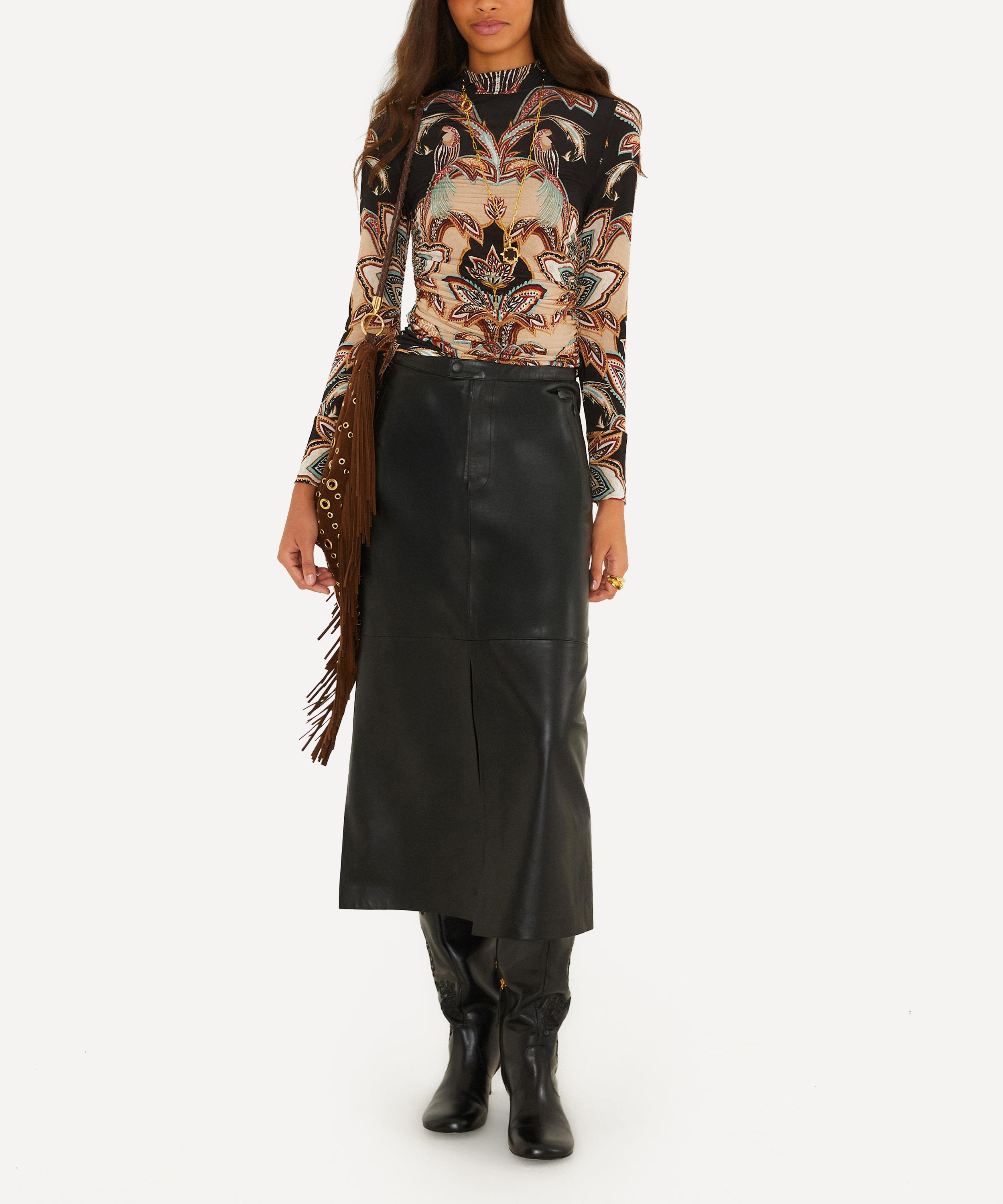 FARM Rio - Black Leather Midi Skirt image number 1