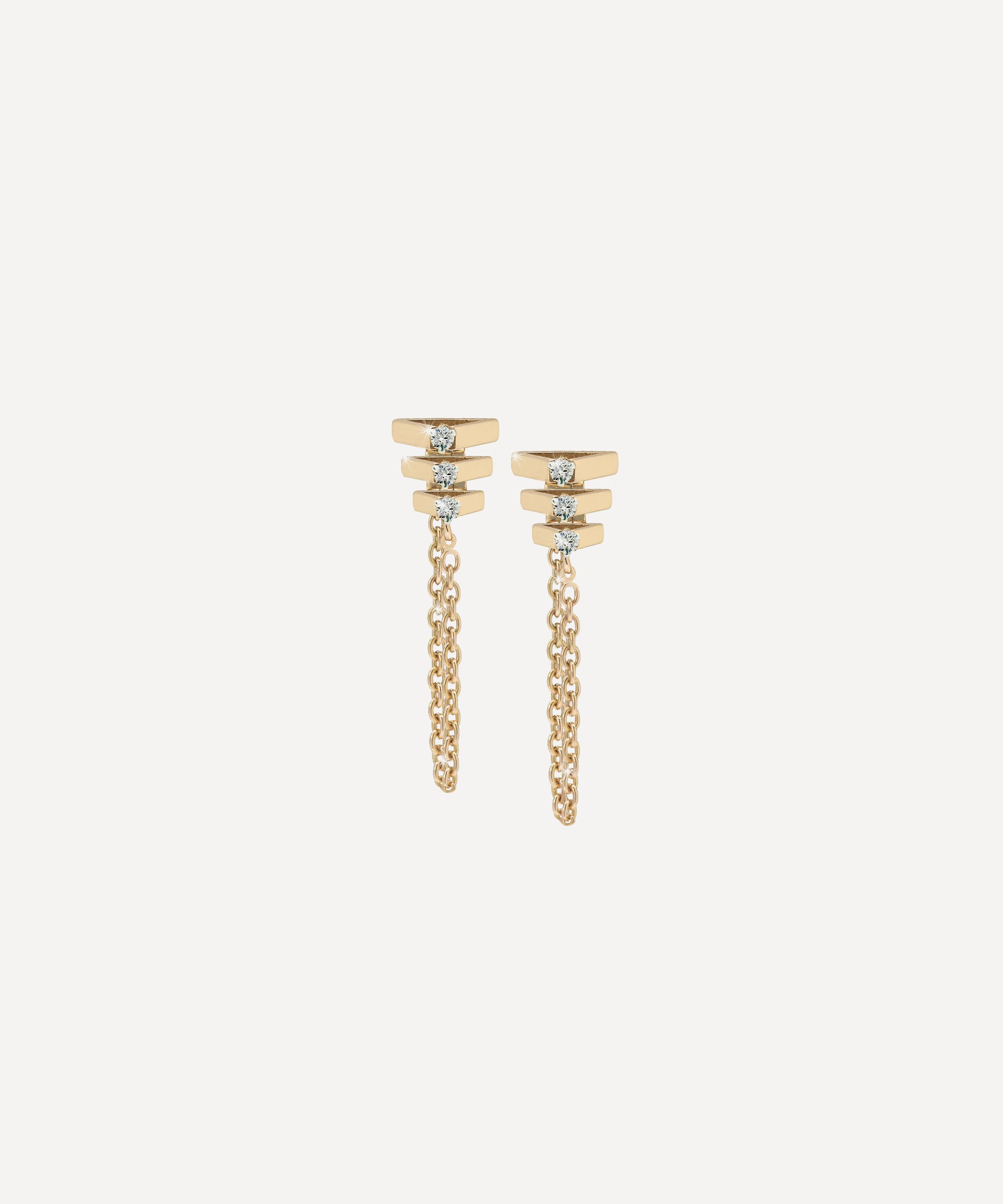 Ritique - 18ct Gold Stacked Mini Tricone Diamond Loop Earrings image number 0