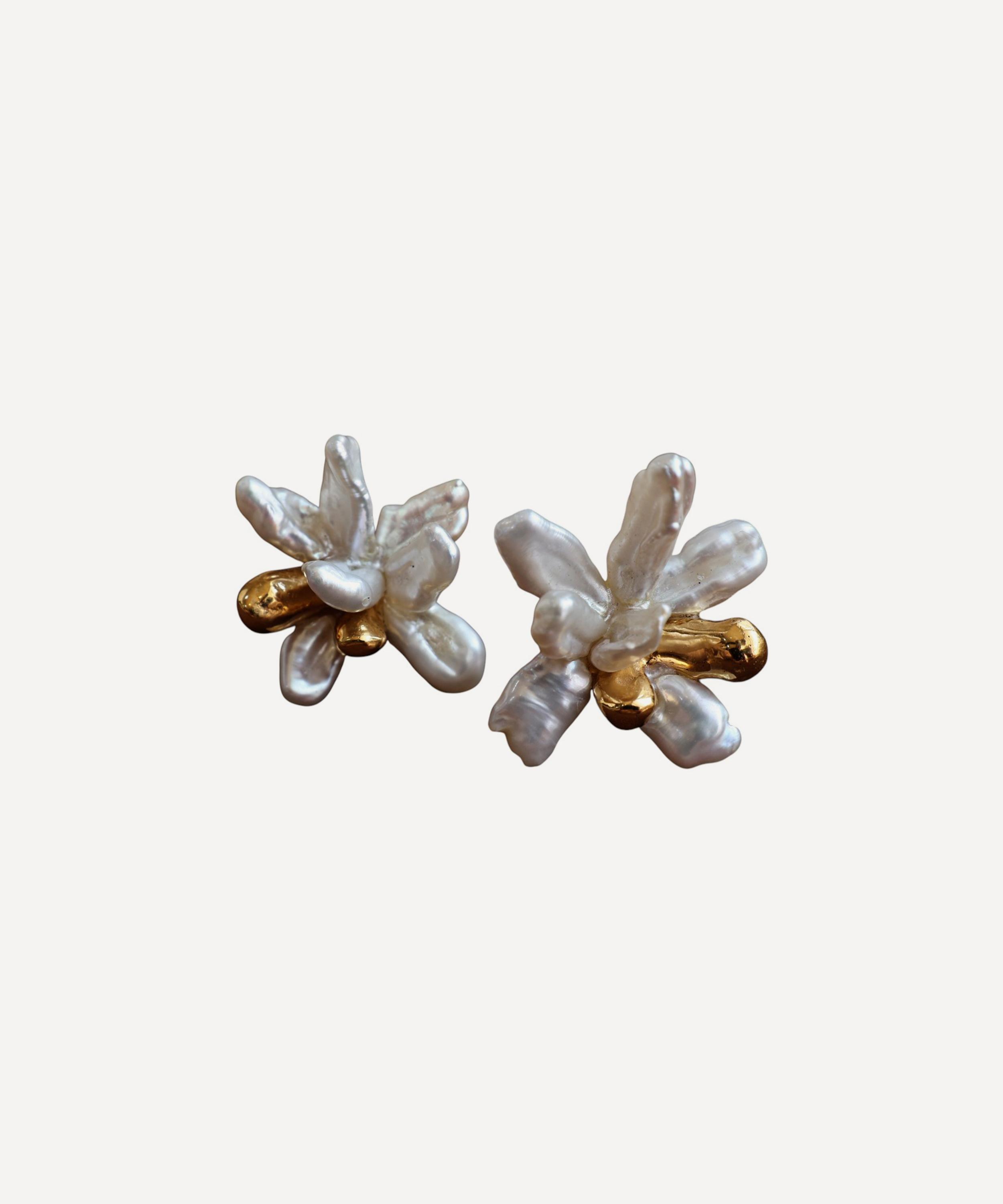 Pacharee - 18ct Gold-Plated Silver Birch Floral Pearl Earrings image number 0