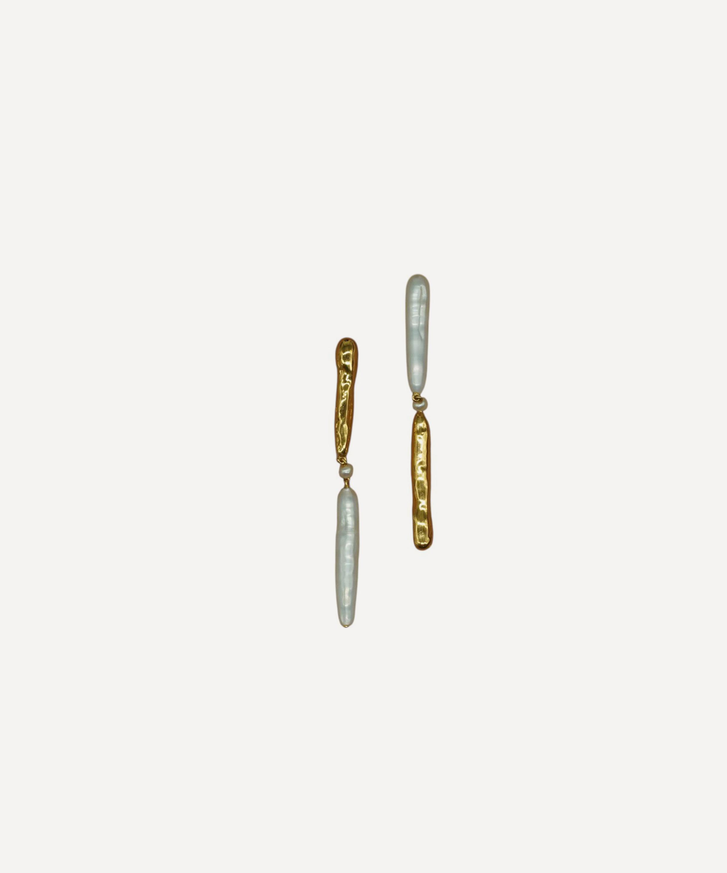 Pacharee - 18ct Gold-Plated Silver Soong Drop Pearl Earrings image number 0