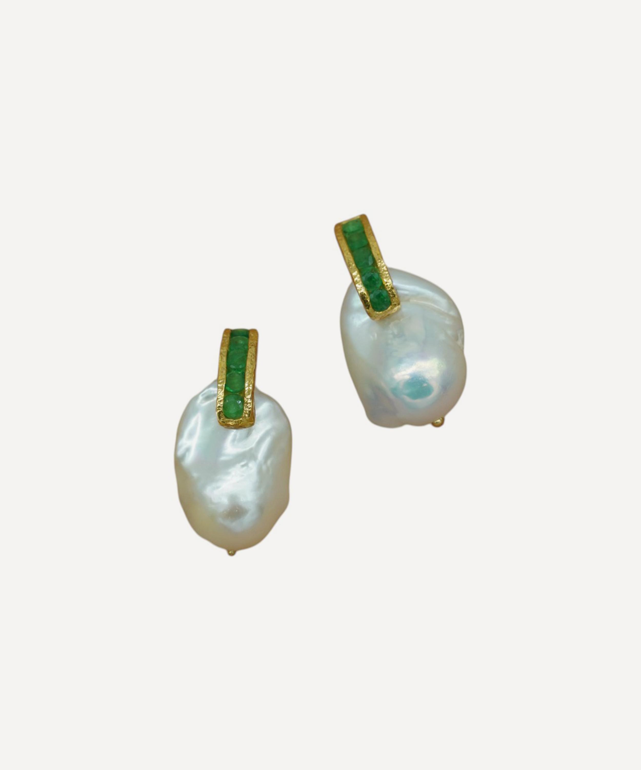Pacharee - 18ct Gold-Plated Silver Prado Emerald Baroque Pearl Earrings image number 0