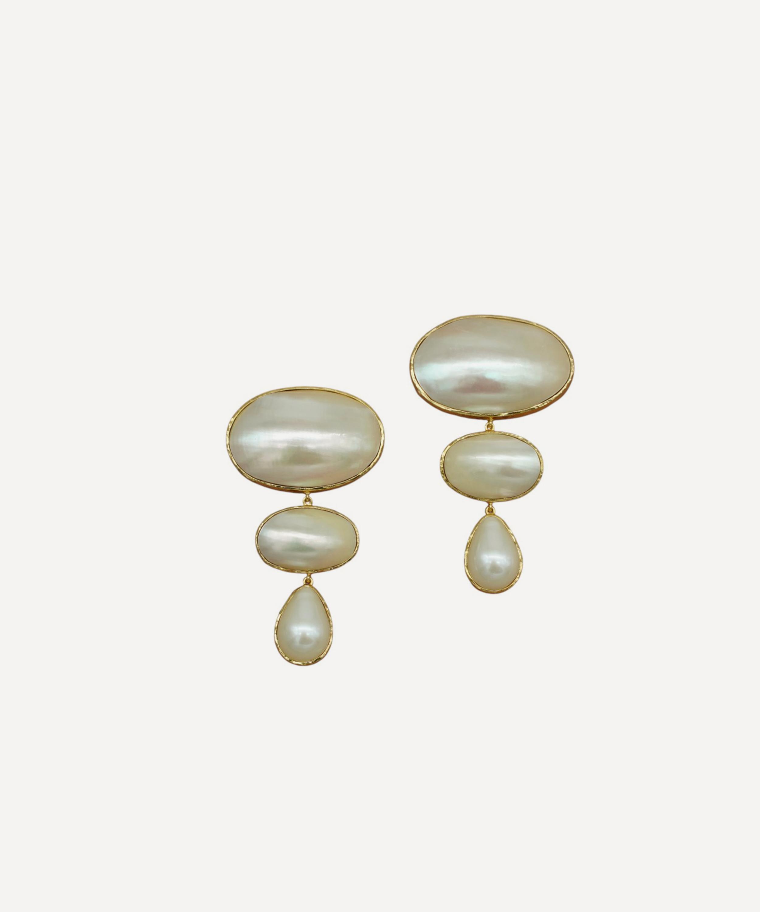 Pacharee - 18ct Gold-Plated Silver Mabe Oval Pearl Drop Earrings image number 0