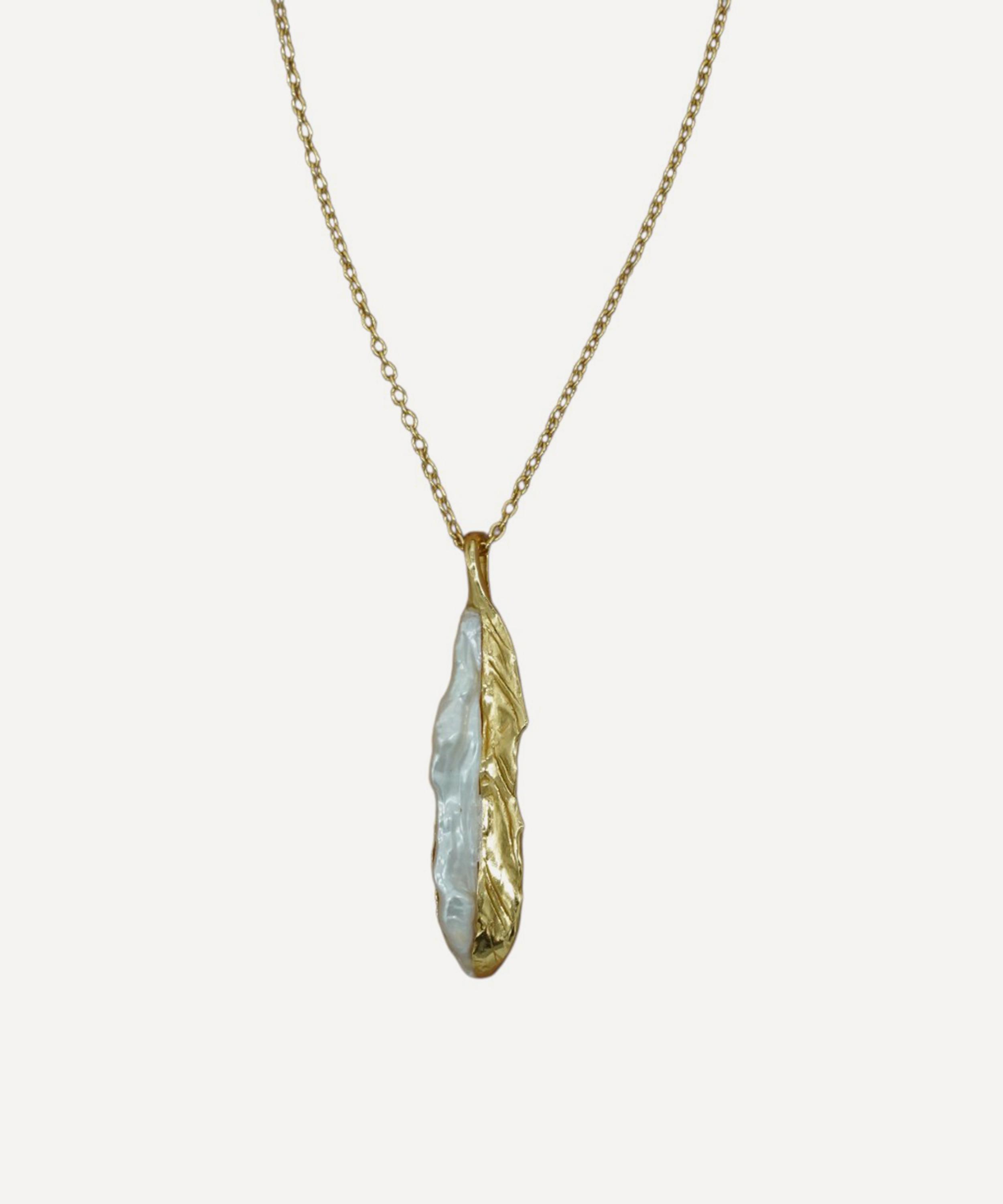 Pacharee - 18ct Gold-Plated Silver Pearl Feather Chain Necklace image number 0