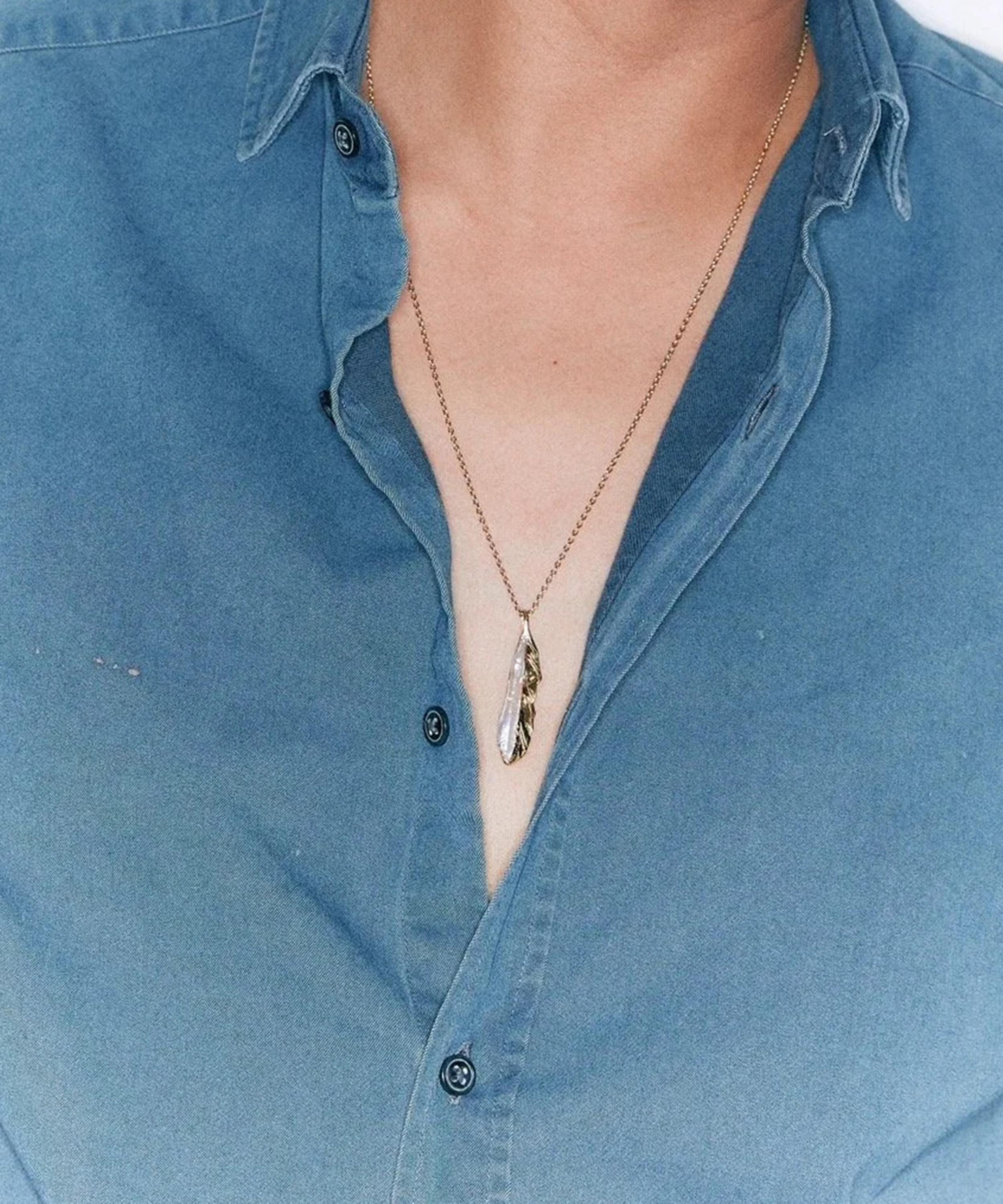Pacharee - 18ct Gold-Plated Silver Pearl Feather Chain Necklace image number 1