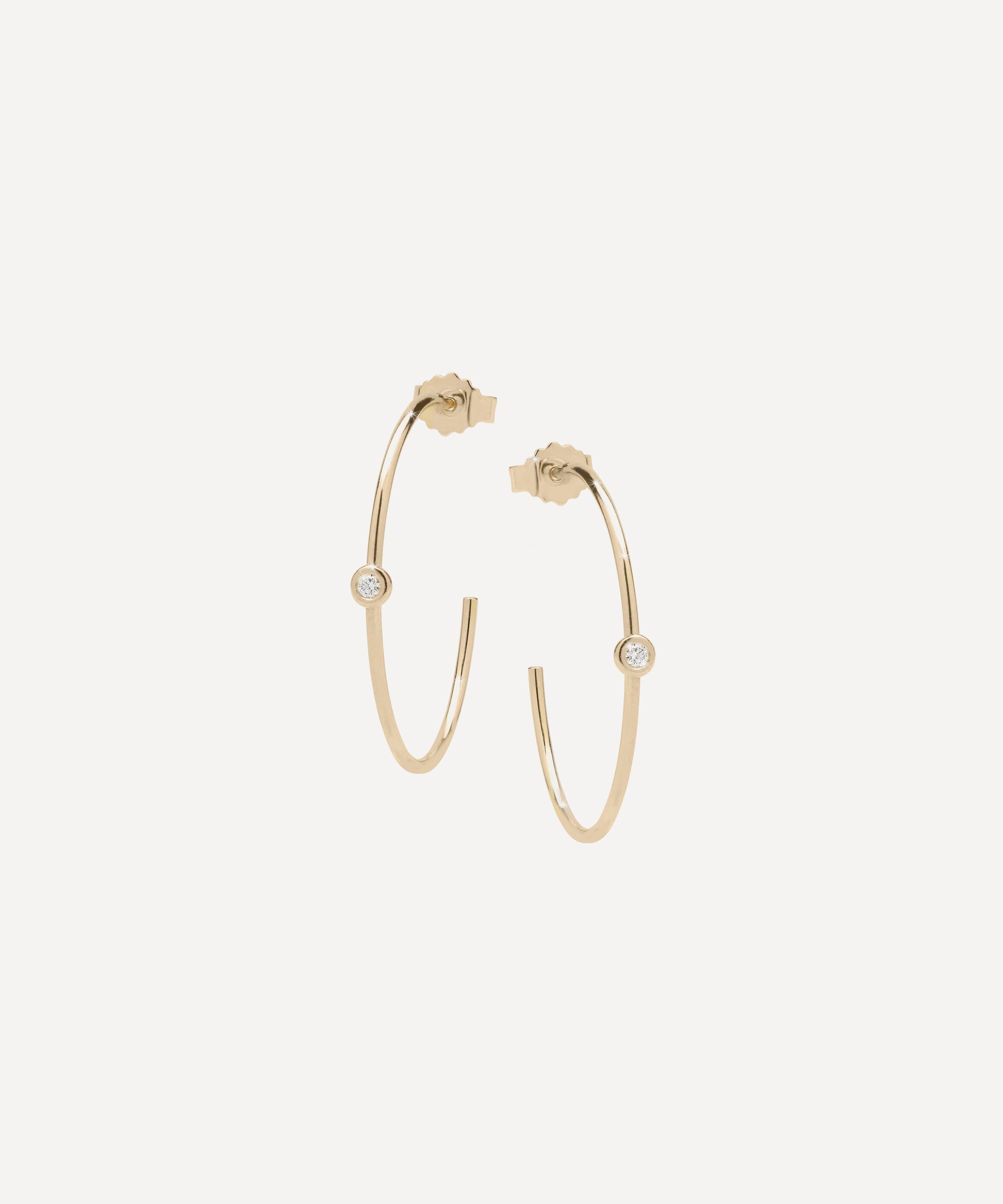 Ritique - 18ct Gold Doux Drop Solitaire Diamond Hoop Earrings image number 0