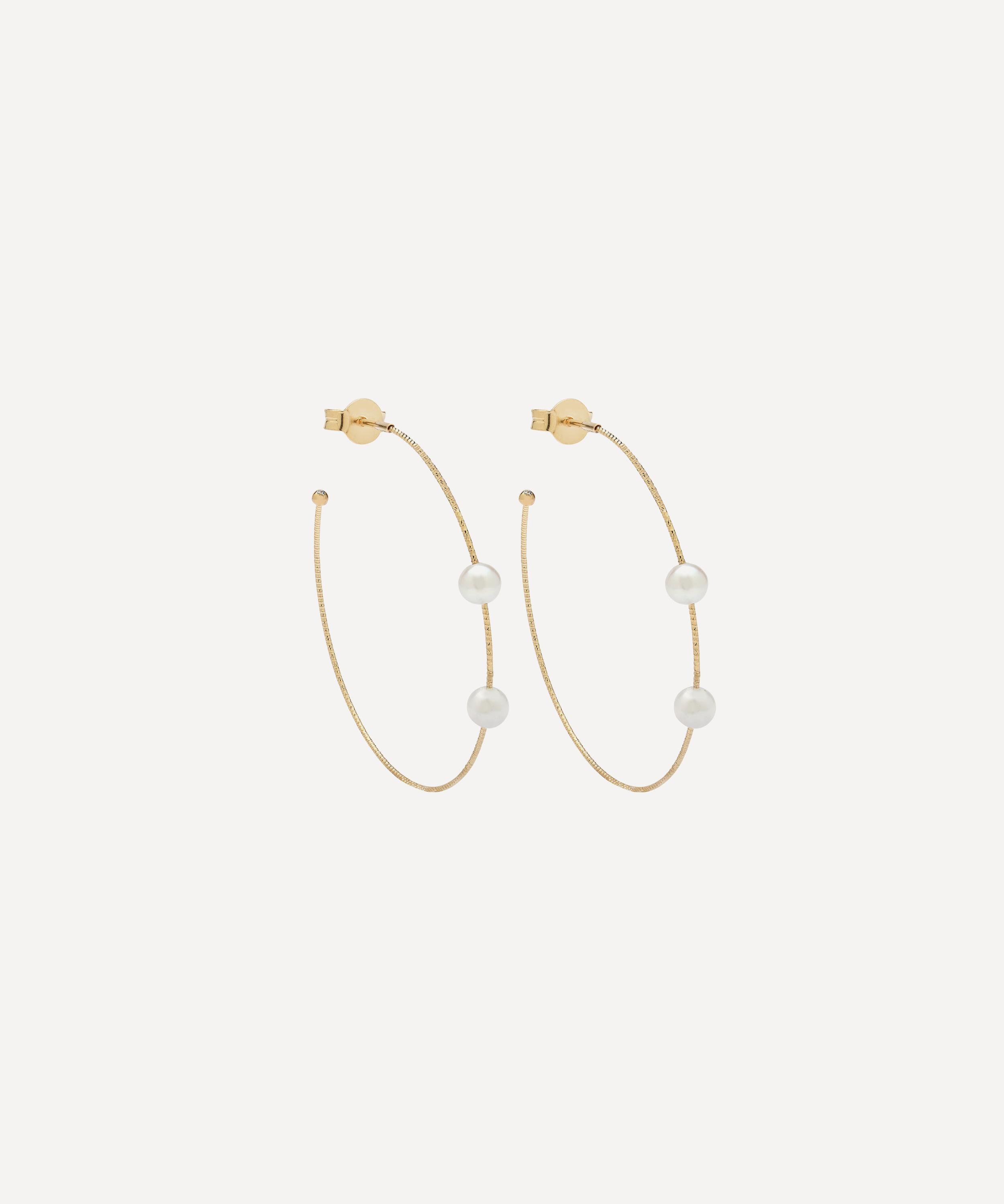 Ritique - 18ct Gold Nouveau Wire Pearl Hoop Earrings image number 0