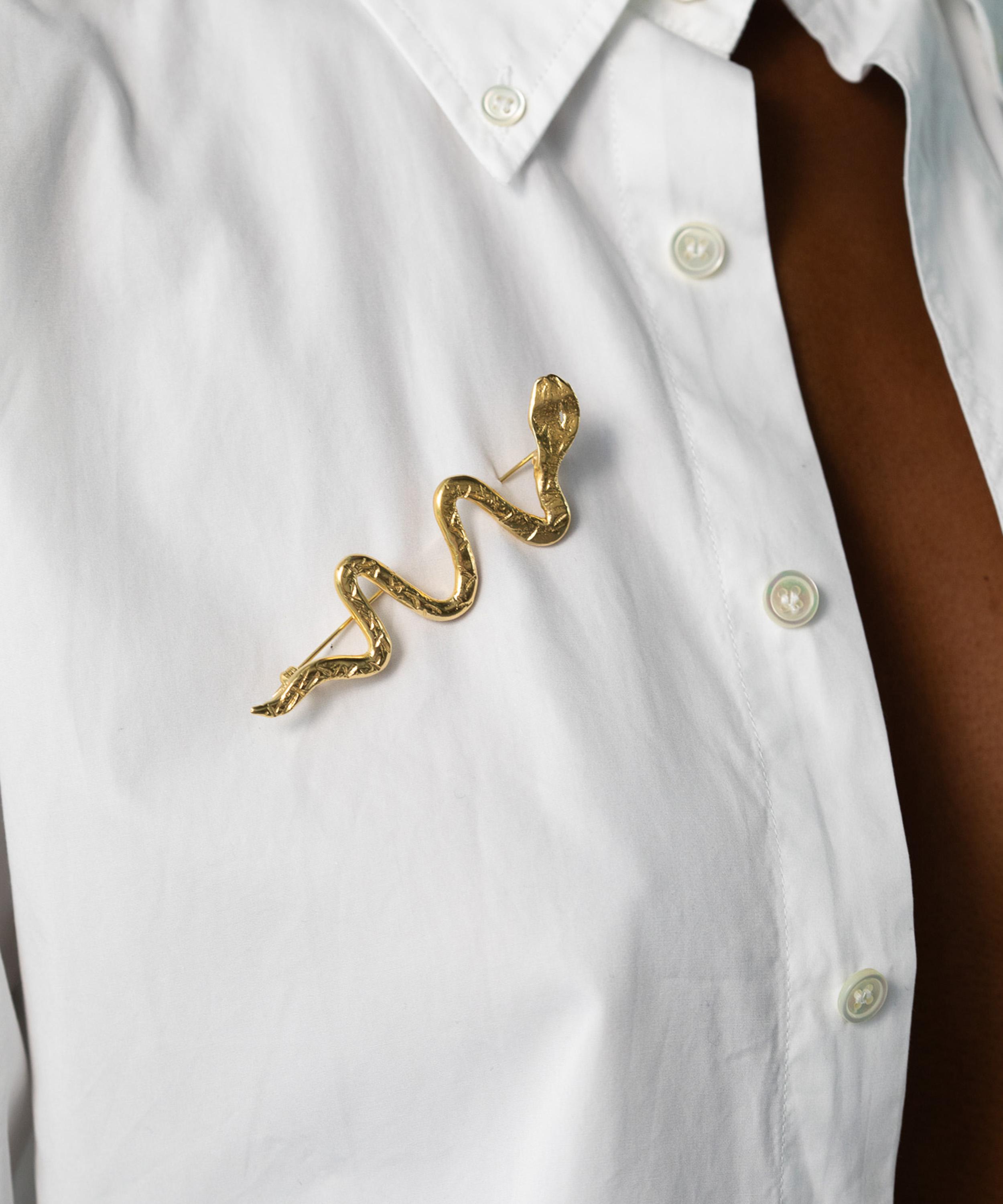 YSSO - 18ct-24ct Gold Plated Ophis Snake Brooch image number 1