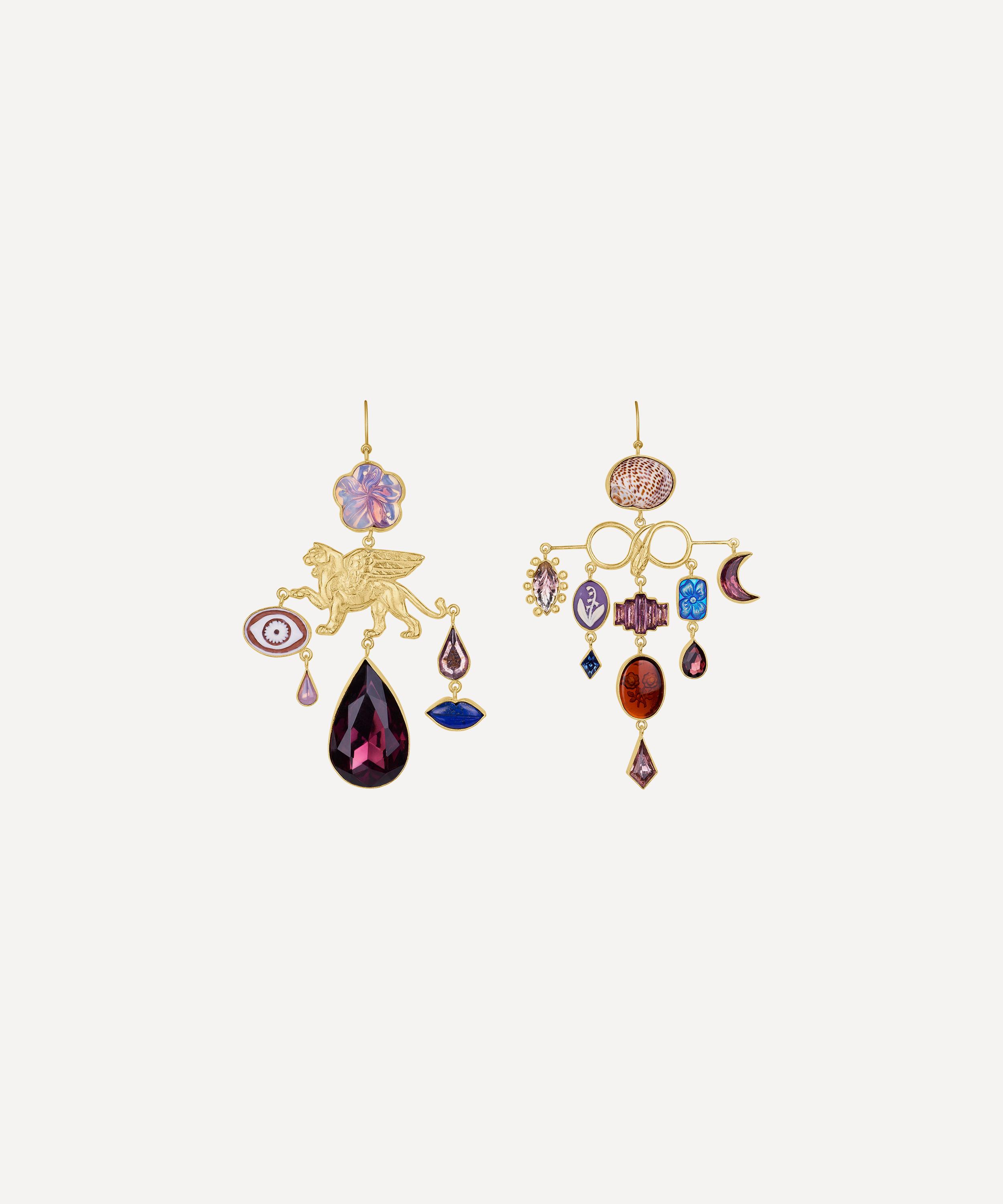 Grainne Morton - 18ct Gold-Plated Winged Lion and Serpent Drop Earrings