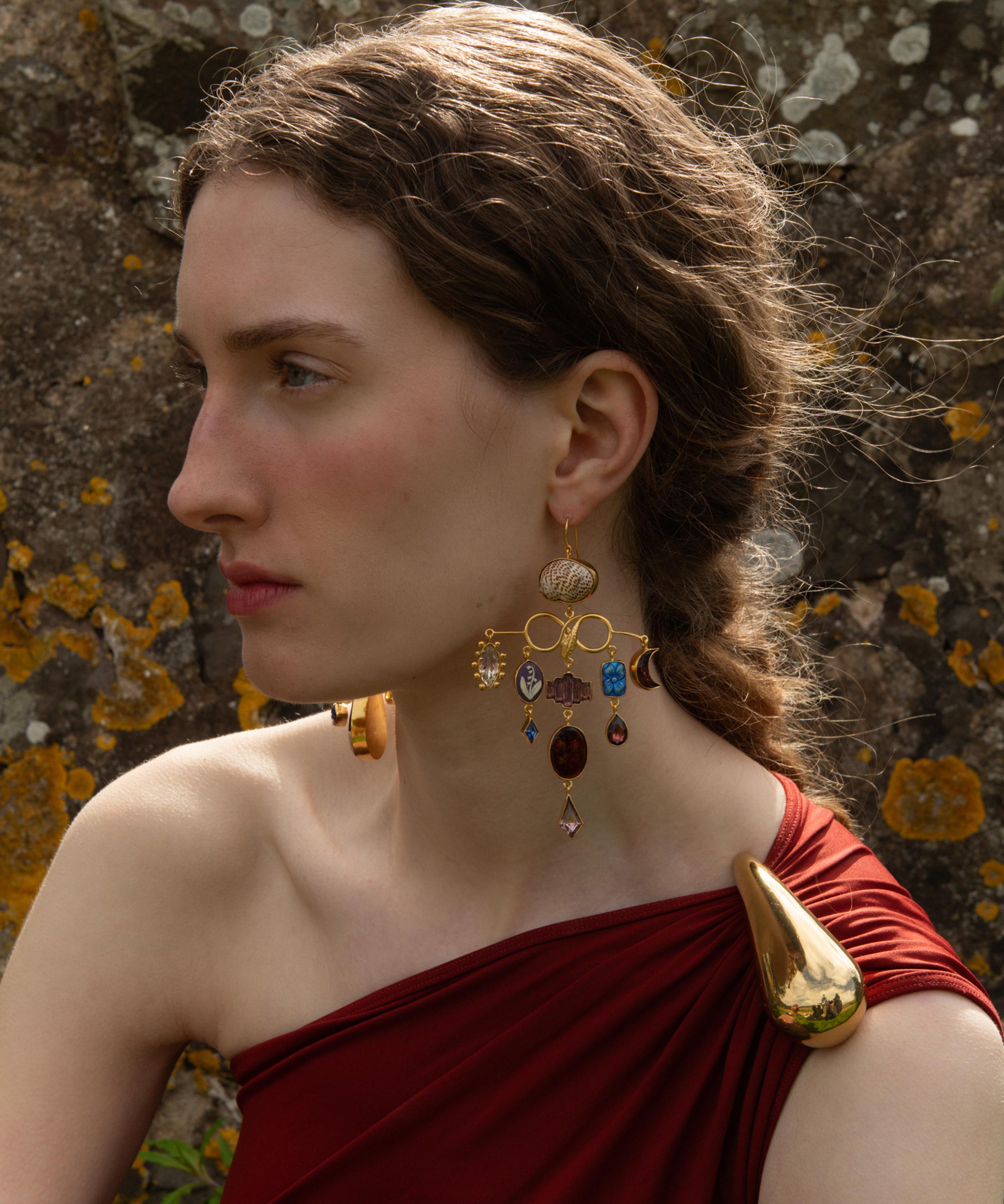 Grainne Morton - 18ct Gold-Plated Winged Lion and Serpent Drop Earrings image number 1