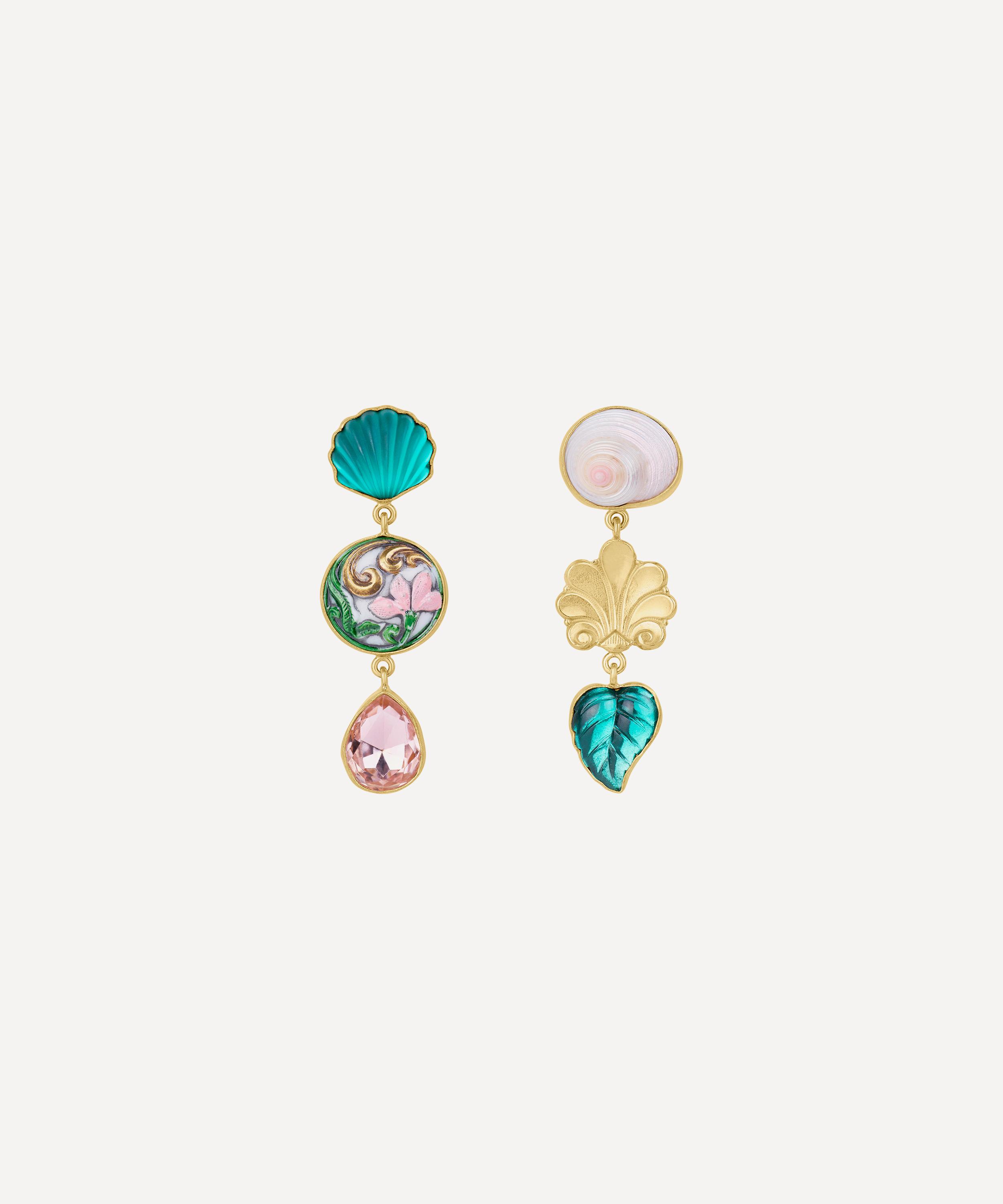 Grainne Morton - 18ct Gold-Plated Pink and Green Shell Drop Earrings