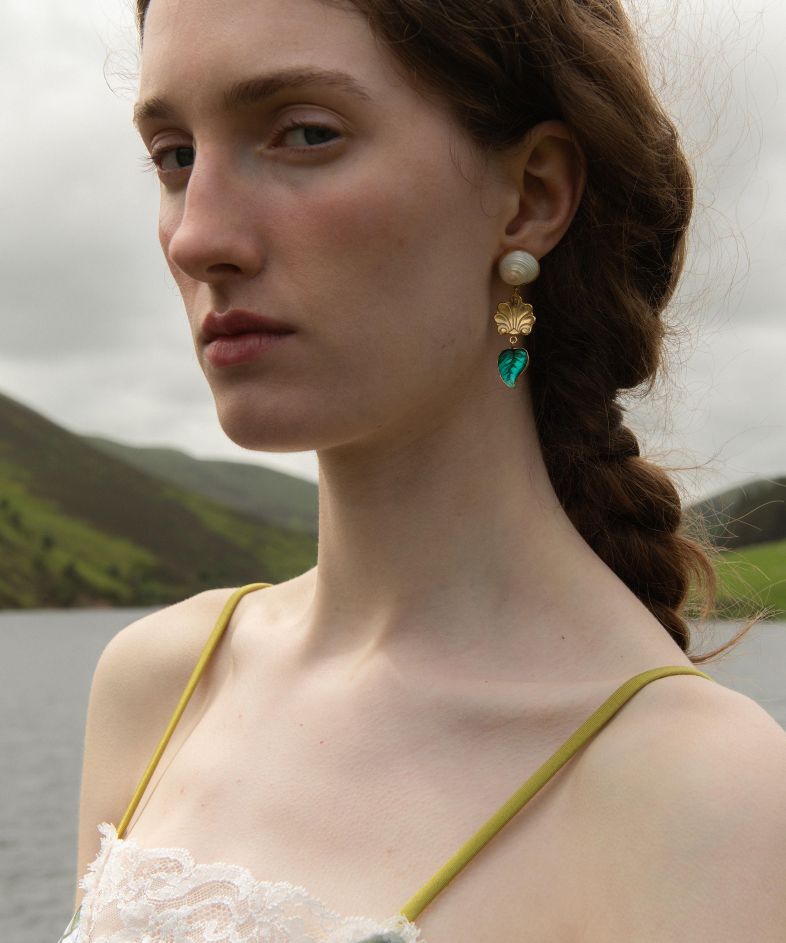 Grainne Morton - 18ct Gold-Plated Pink and Green Shell Drop Earrings image number 1