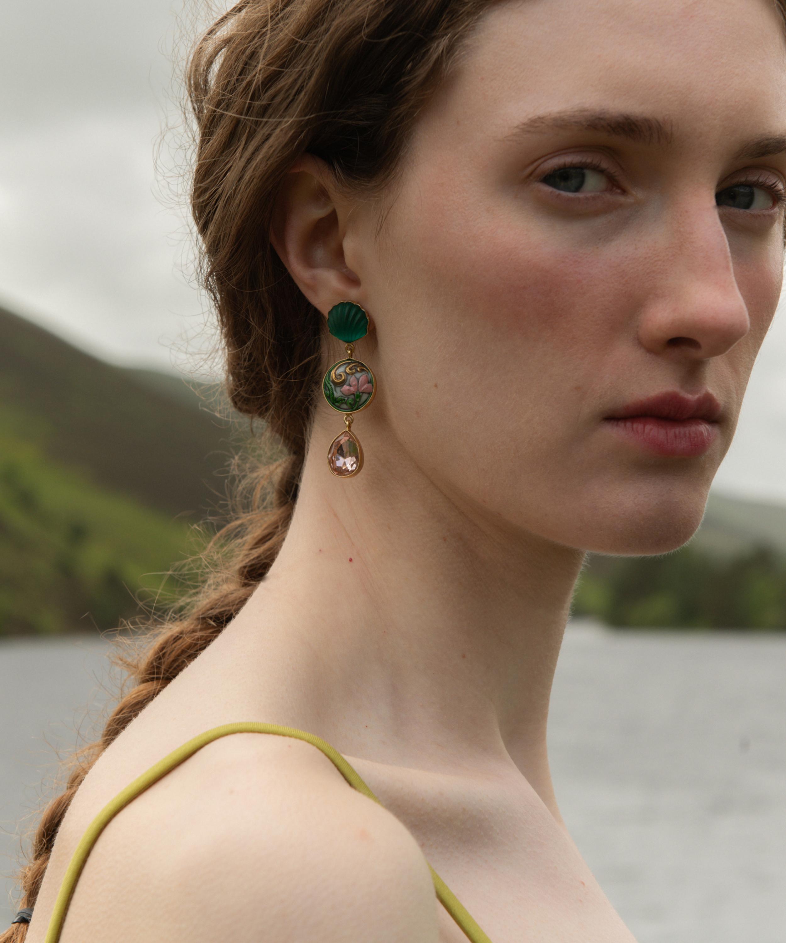 Grainne Morton - 18ct Gold-Plated Pink and Green Shell Drop Earrings image number 2