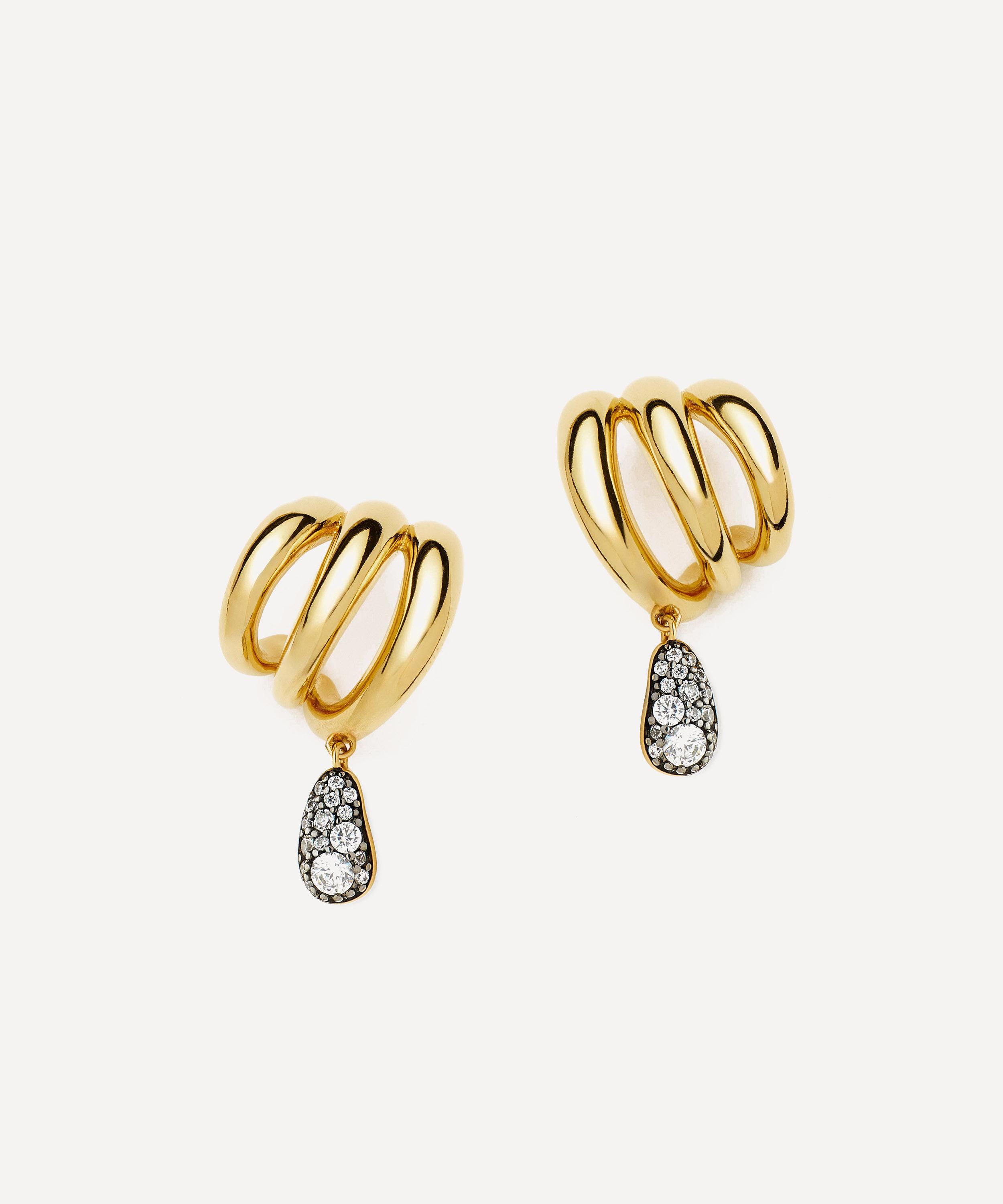 Missoma 18ct Gold-Plated Molten Teardrop Pavé Trio Stud Earrings