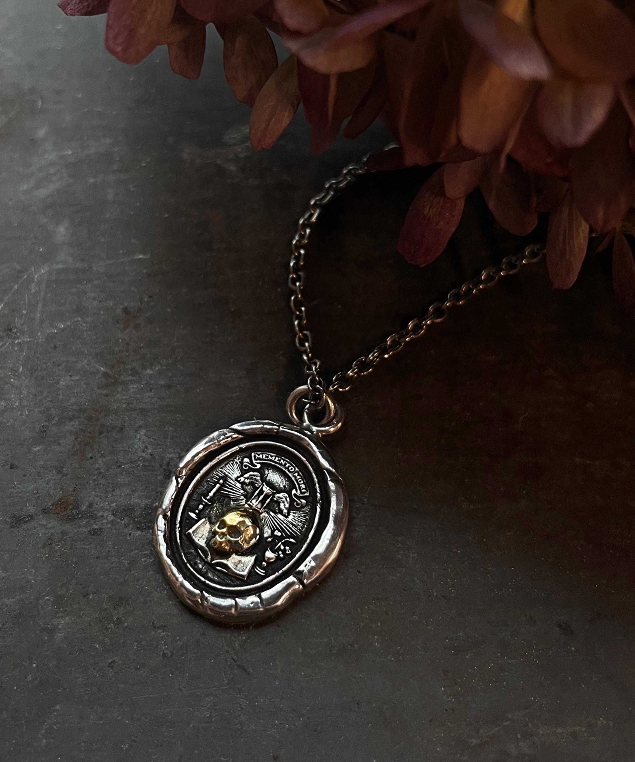 Pyrrha - Mixed Metal Memento Mori Pendant Necklace image number 2