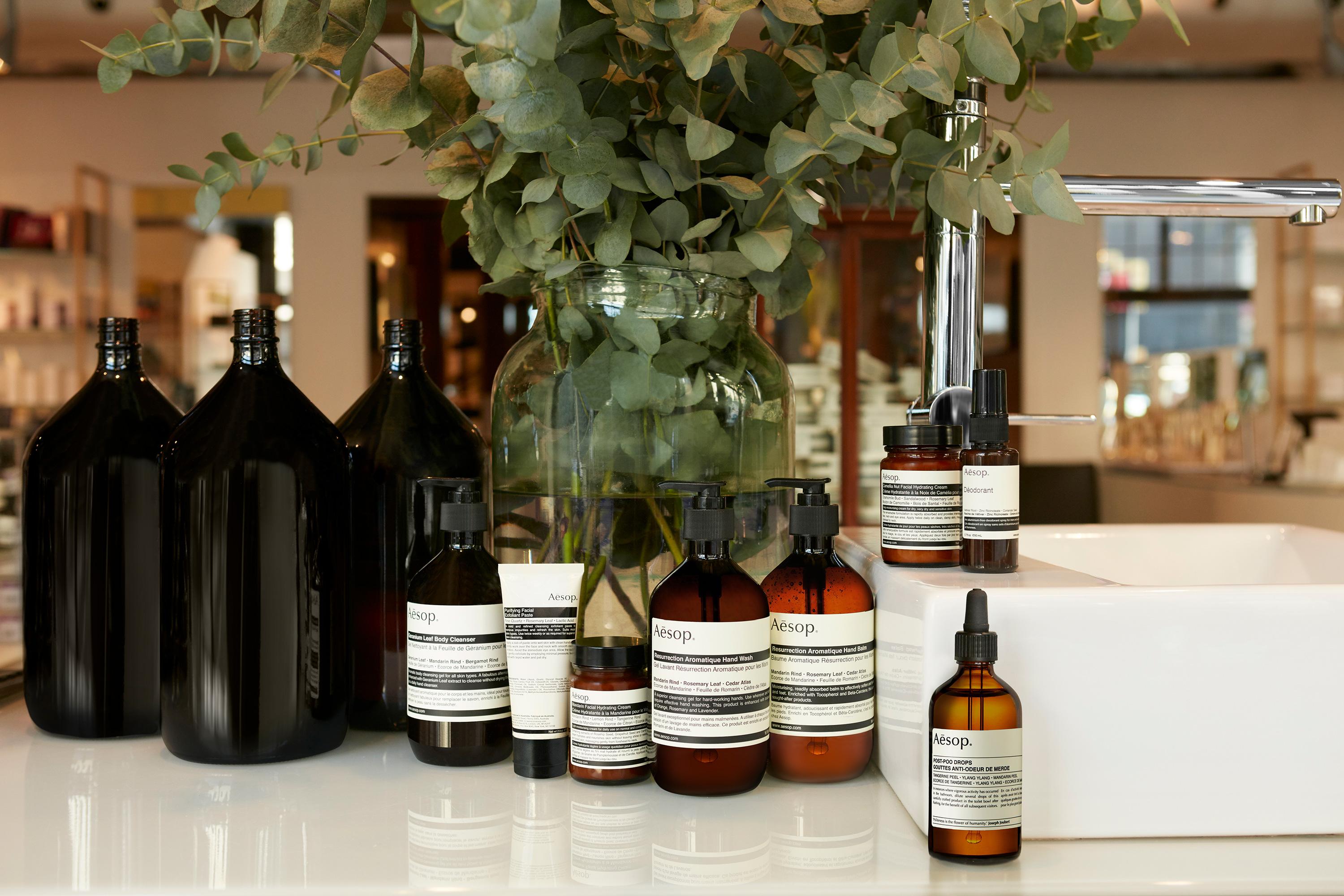 Selection of Aesop luxury skincare products