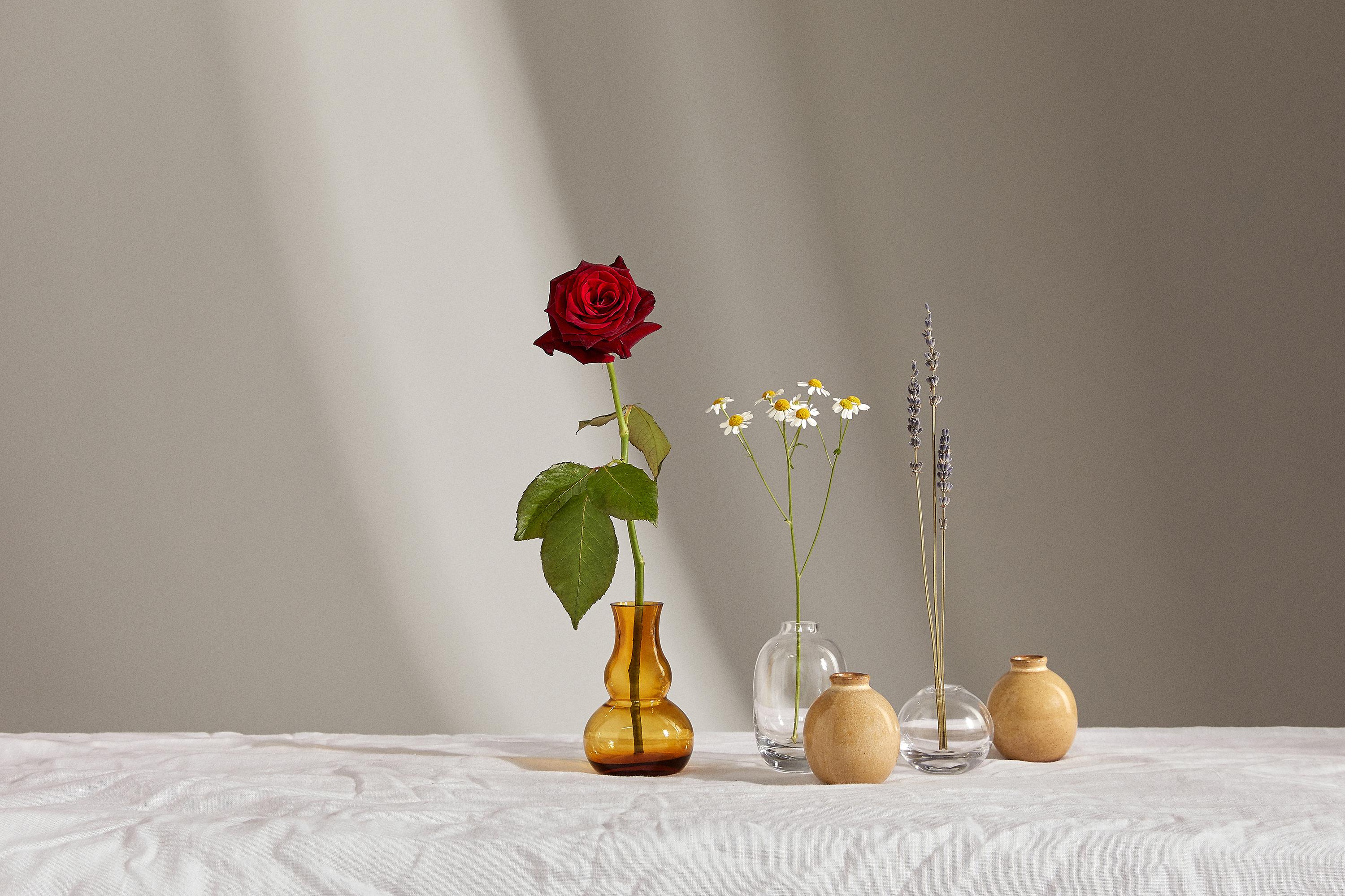 Flowers in stem vases