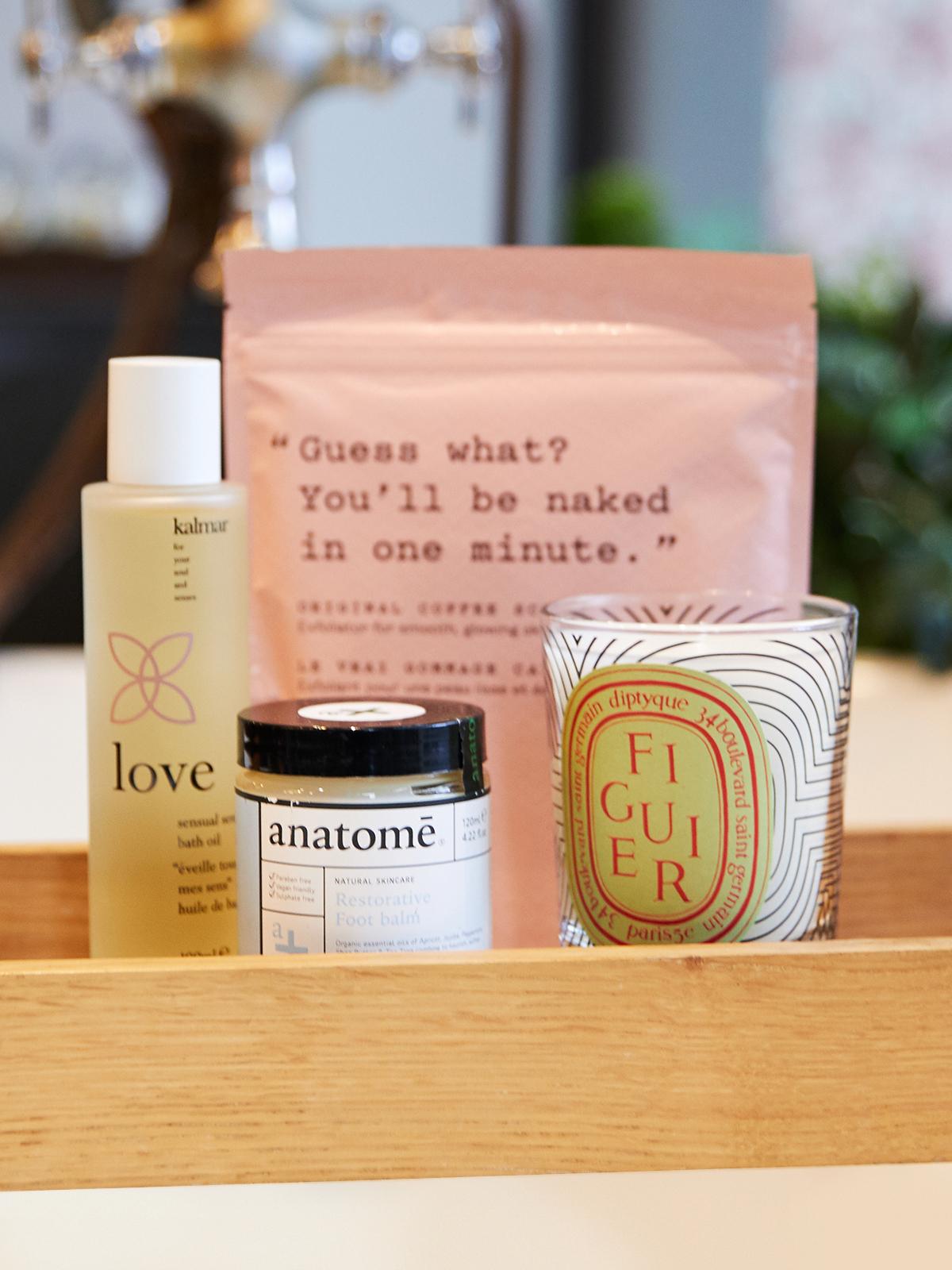 Selection of home spa body and beauty products
