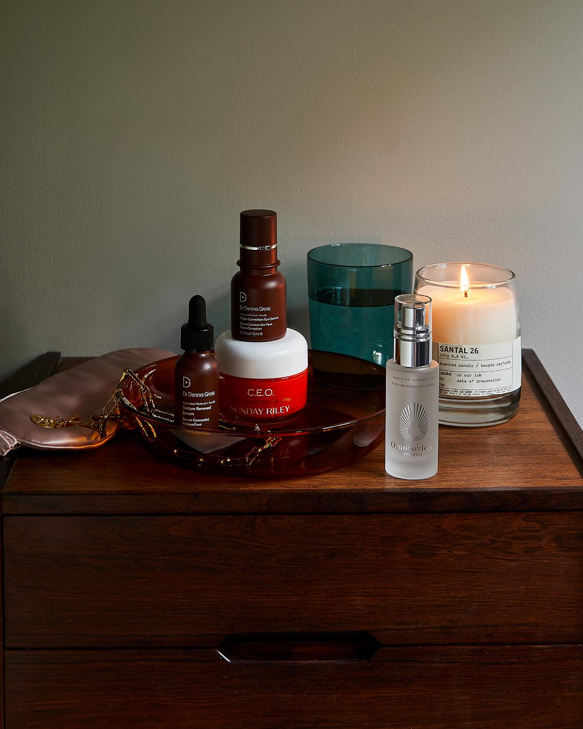 Selection of night time skincare routine products