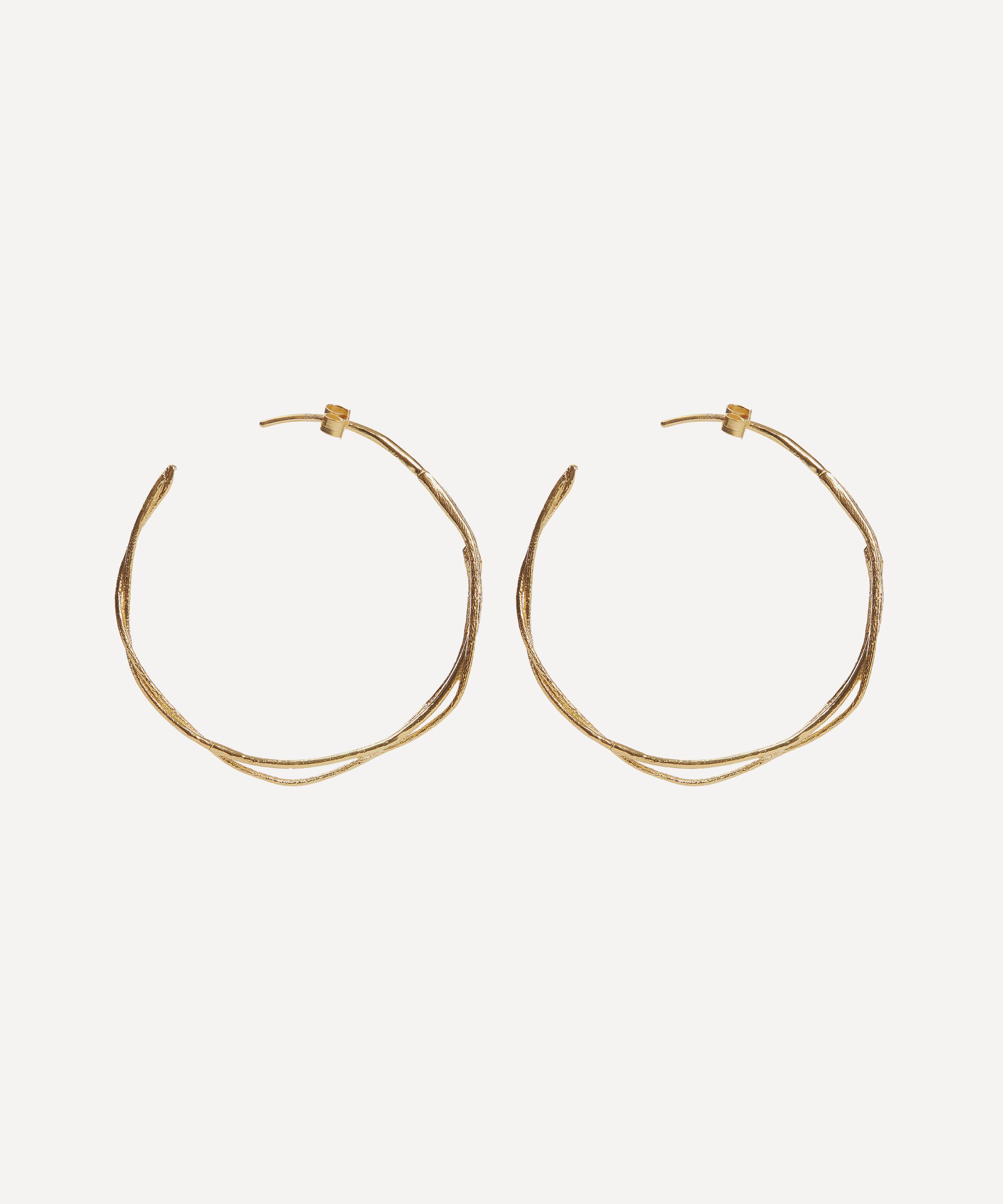 Alex Monroe - Gold-Plated Fine Twist Hoop Earrings image number 2