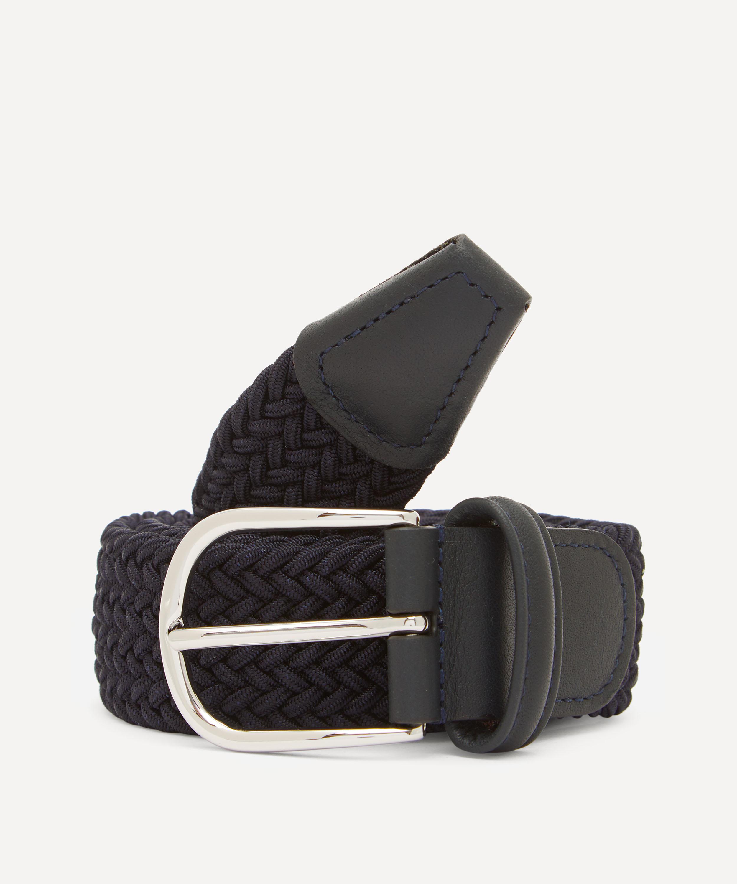 3.5cm Leather-Trimmed Woven Elastic Belt