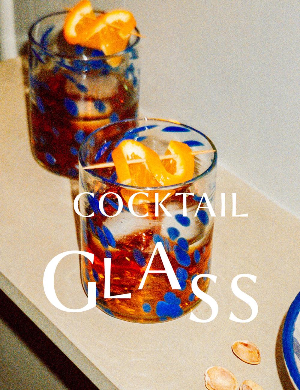 Negroni in a blue speckled glass available at Liberty