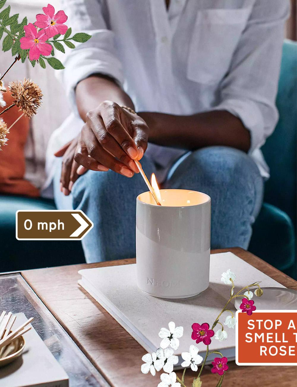 Neom Candle being lit in living room