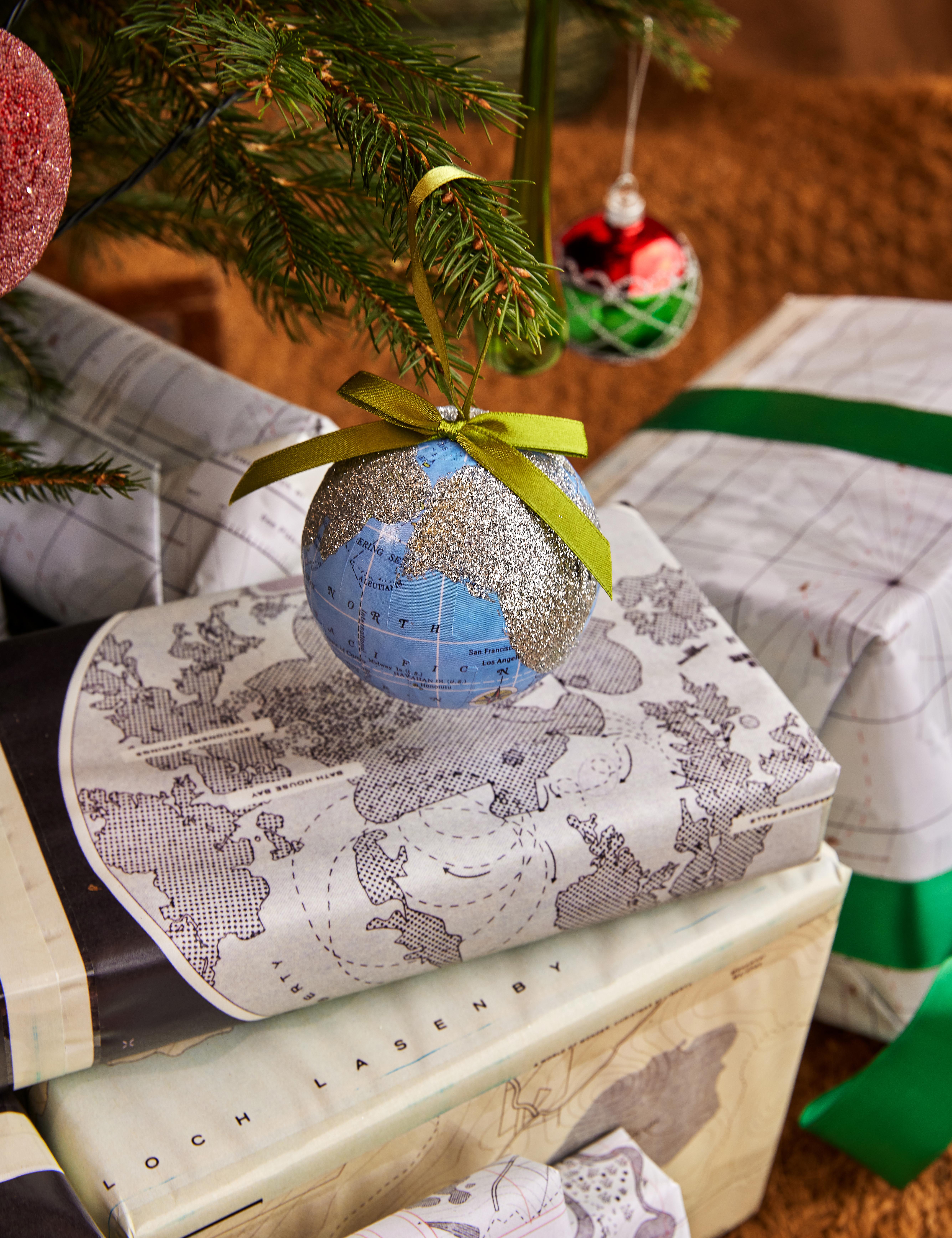 Liberty map wrapped christmas present christmas tree